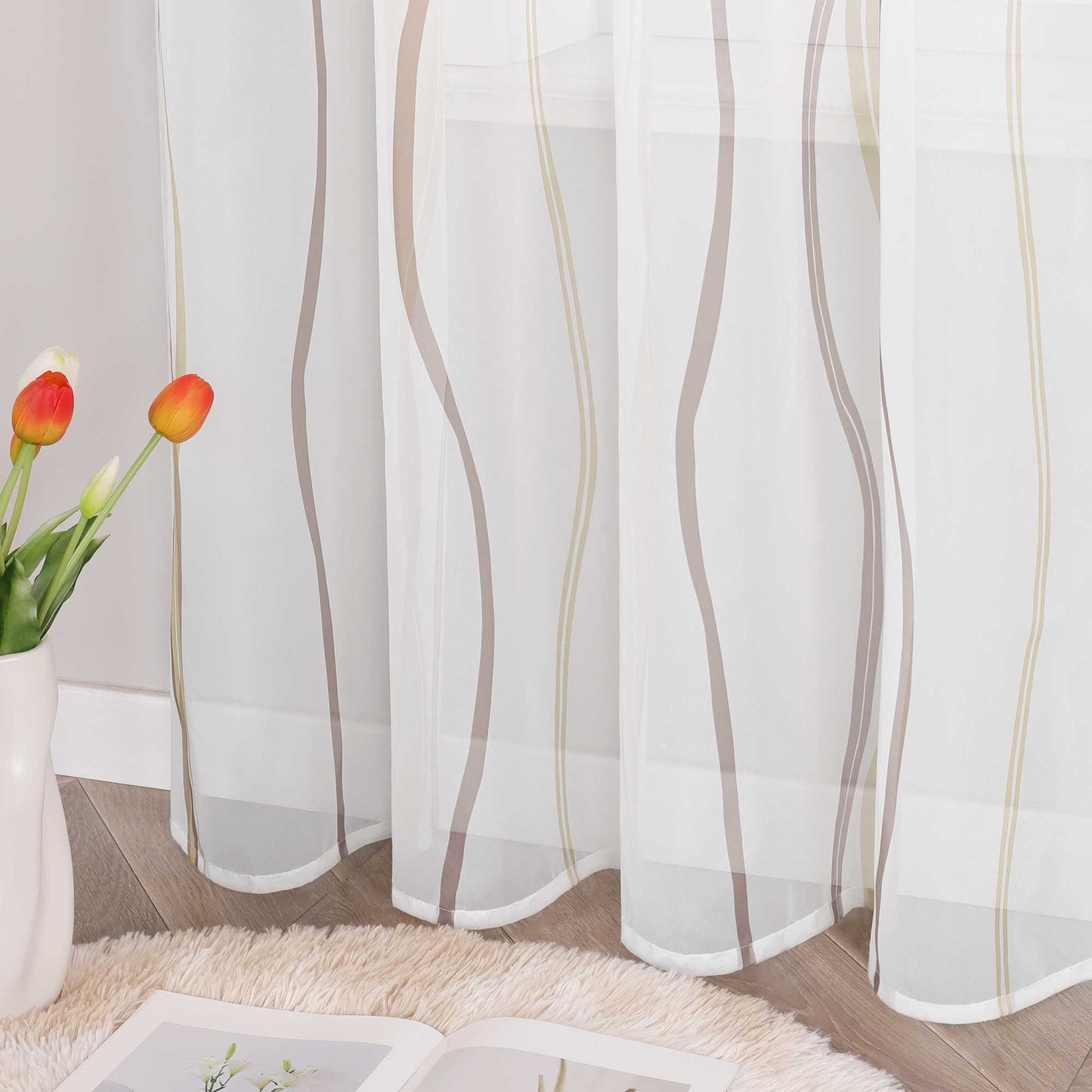 Vorhang Schlaufenschal aus Polyester mit bunten Wellenmustern tranparent 1 stück - Joyswahl