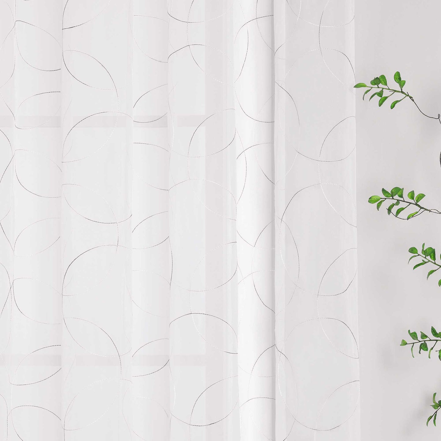 Vorhang mit Kräuselband Voile Gardine mit Kreismuster Bestickt Fensterschal Transparent 1 Stück - Joyswahl