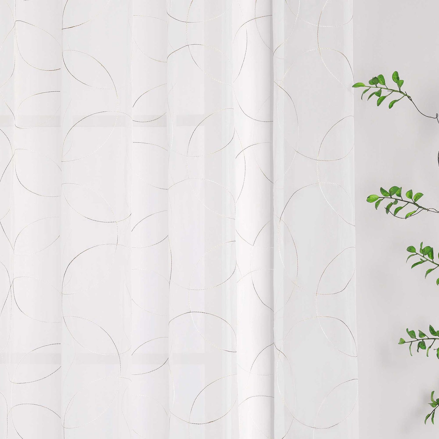 Vorhang mit Kräuselband Voile Gardine mit Kreismuster Bestickt Fensterschal Transparent 1 Stück - Joyswahl