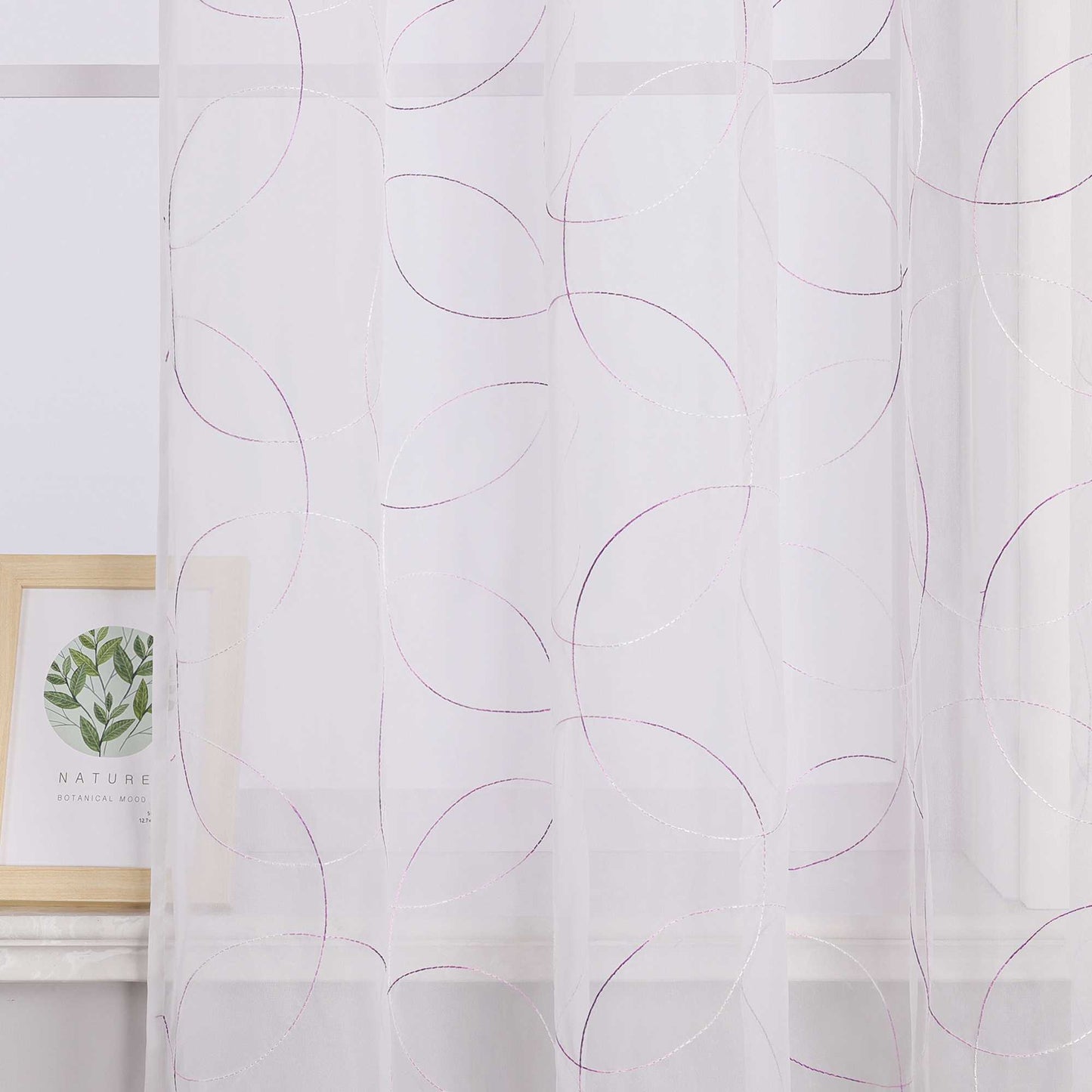 Vorhang mit Kräuselband Voile Gardine mit Kreismuster Bestickt Fensterschal Transparent 1 Stück - Joyswahl