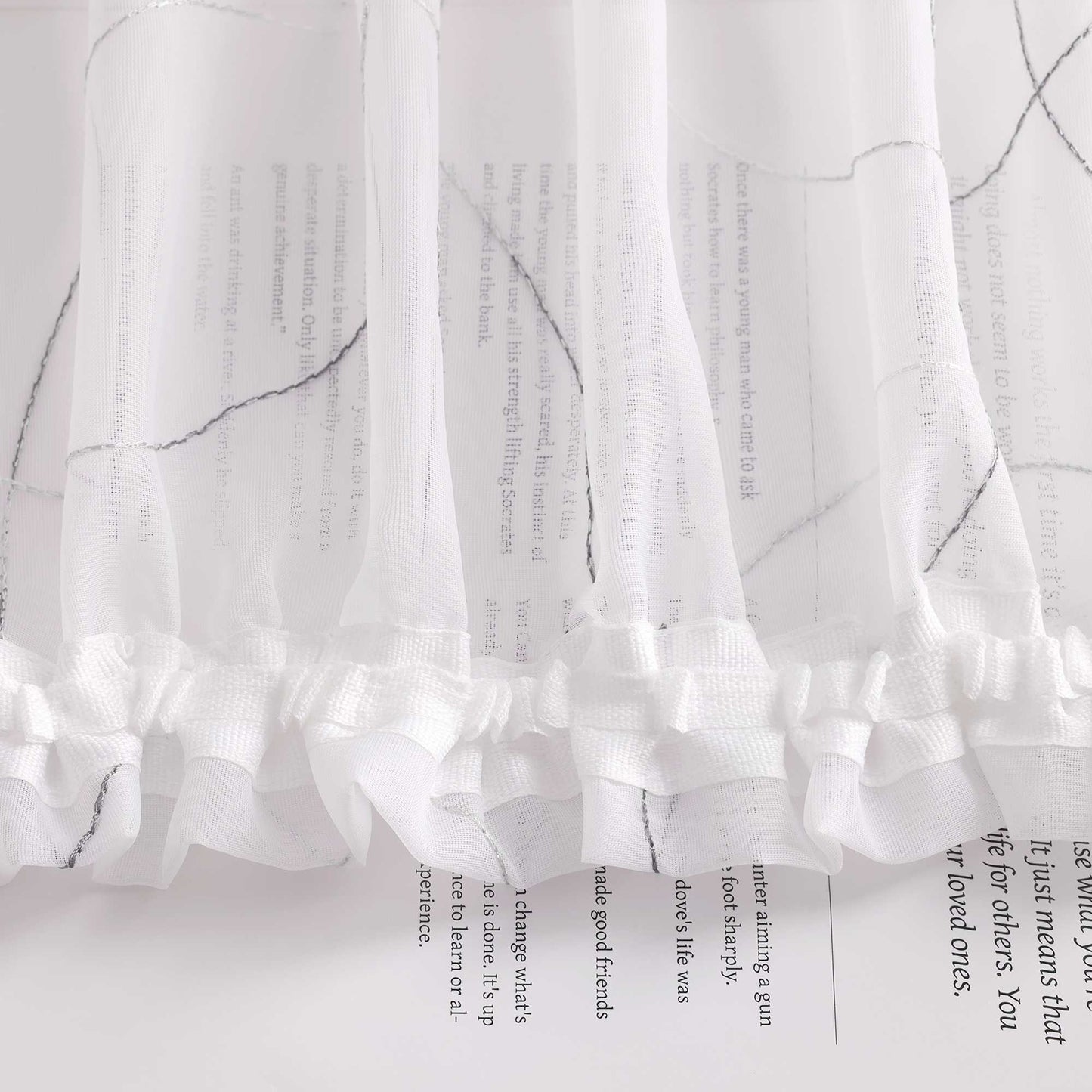 Vorhang mit Kräuselband Voile Gardine mit Kreismuster Bestickt Fensterschal Transparent 1 Stück - Joyswahl