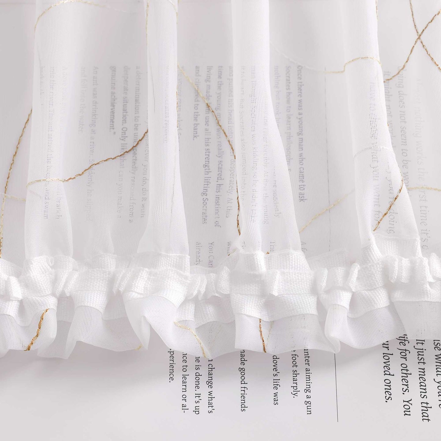 Vorhang mit Kräuselband Voile Gardine mit Kreismuster Bestickt Fensterschal Transparent 1 Stück - Joyswahl