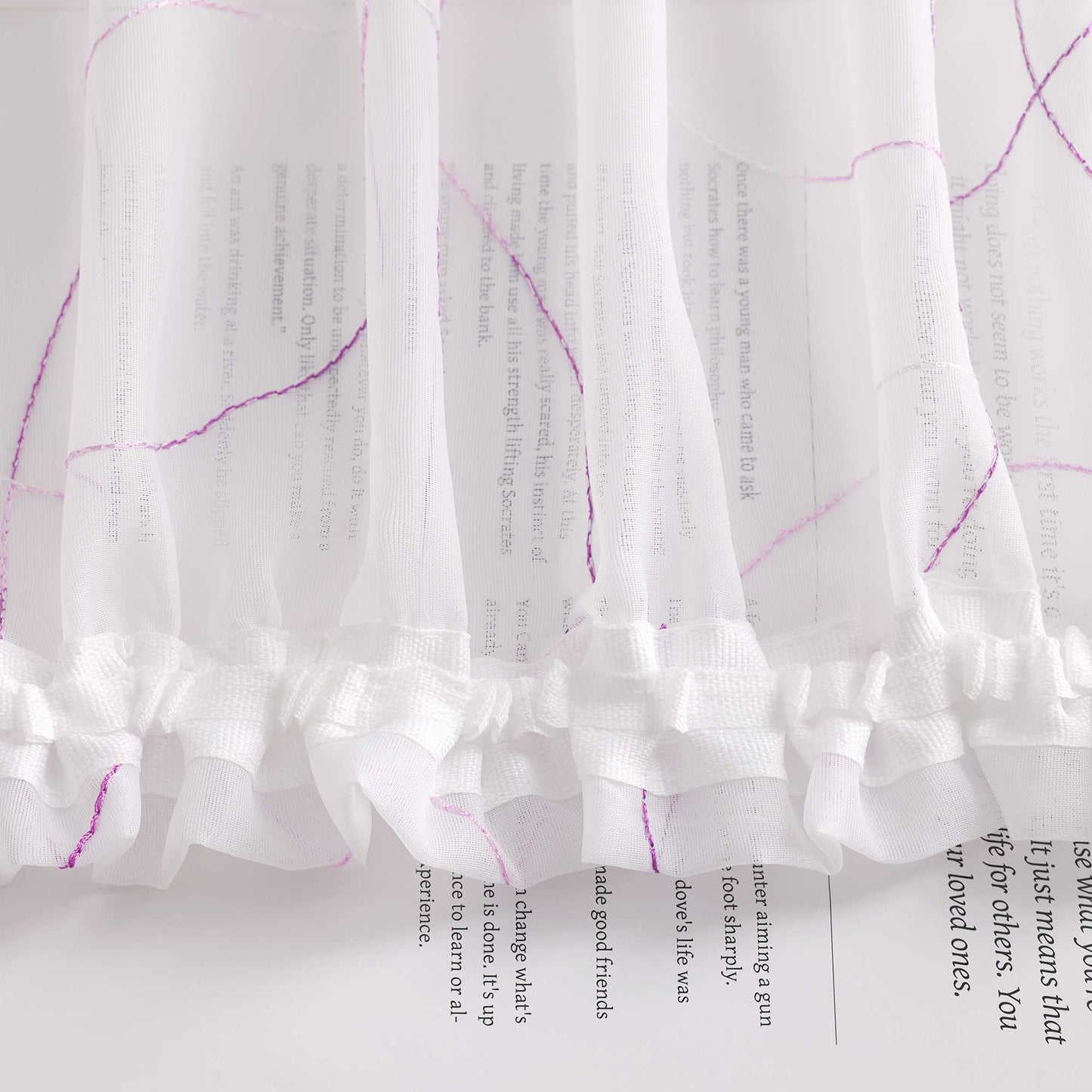 Vorhang mit Kräuselband Voile Gardine mit Kreismuster Bestickt Fensterschal Transparent 1 Stück - Joyswahl