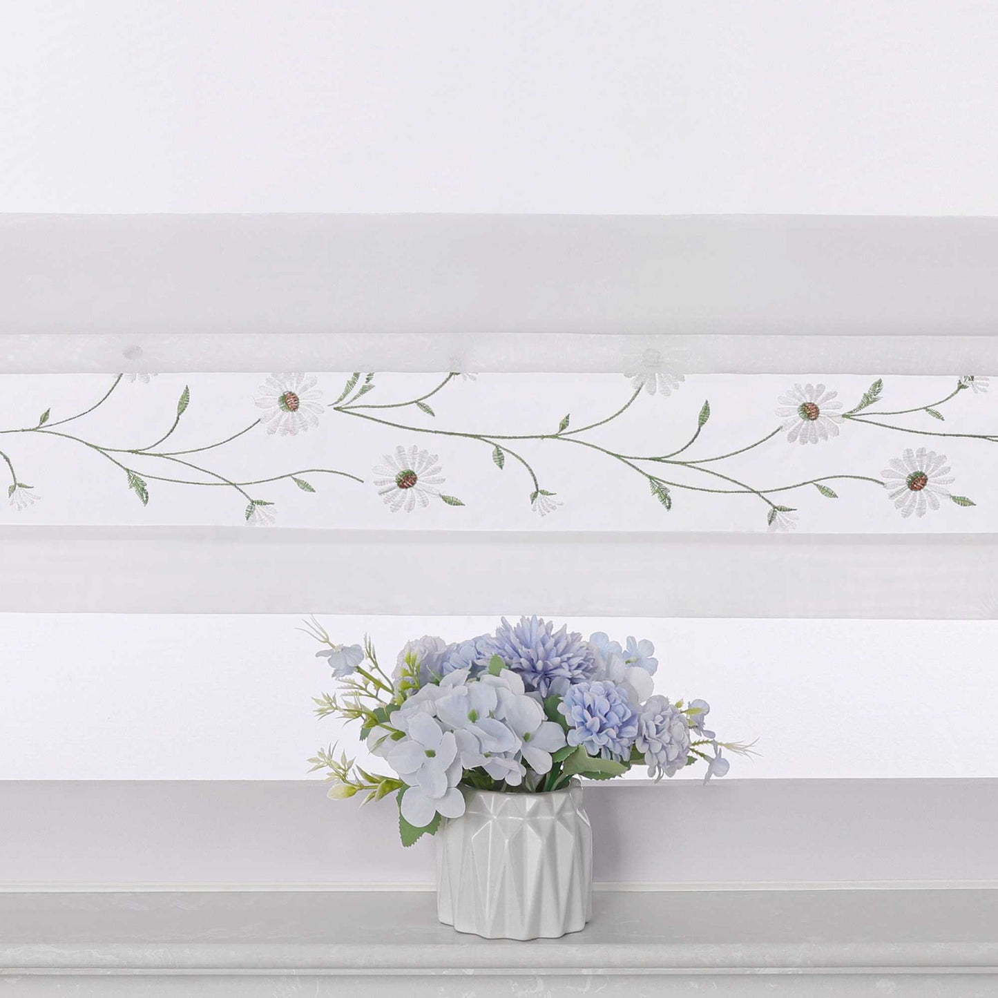 Raffrollo Voile Raffgardinen mit Schlaufen Küche Fenster Vorhänge mit Blumenmuster Stickerei Transparent Weiß 1 Stück - Joyswahl