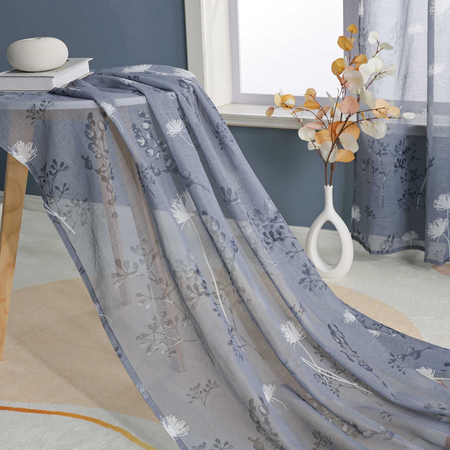 Vorhang mit Schlaufen modern Voile Gardine mit botanischen Mustern Vorhänge Transparent Schlafzimmer Wohnzimmer 1 Stück - Joyswahl