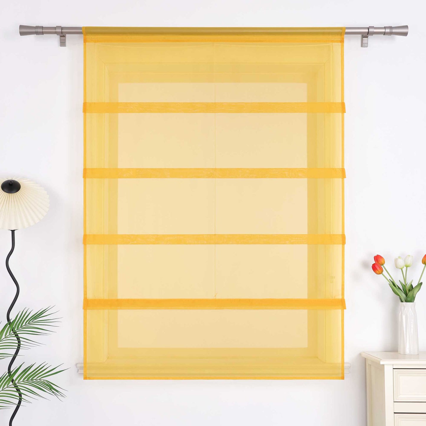 Raffrollo Voile Raffgardinen durch Tunnelzug Bändchenrollo Küche Gardinen Transparent Uni 1 Stück - Joyswahl