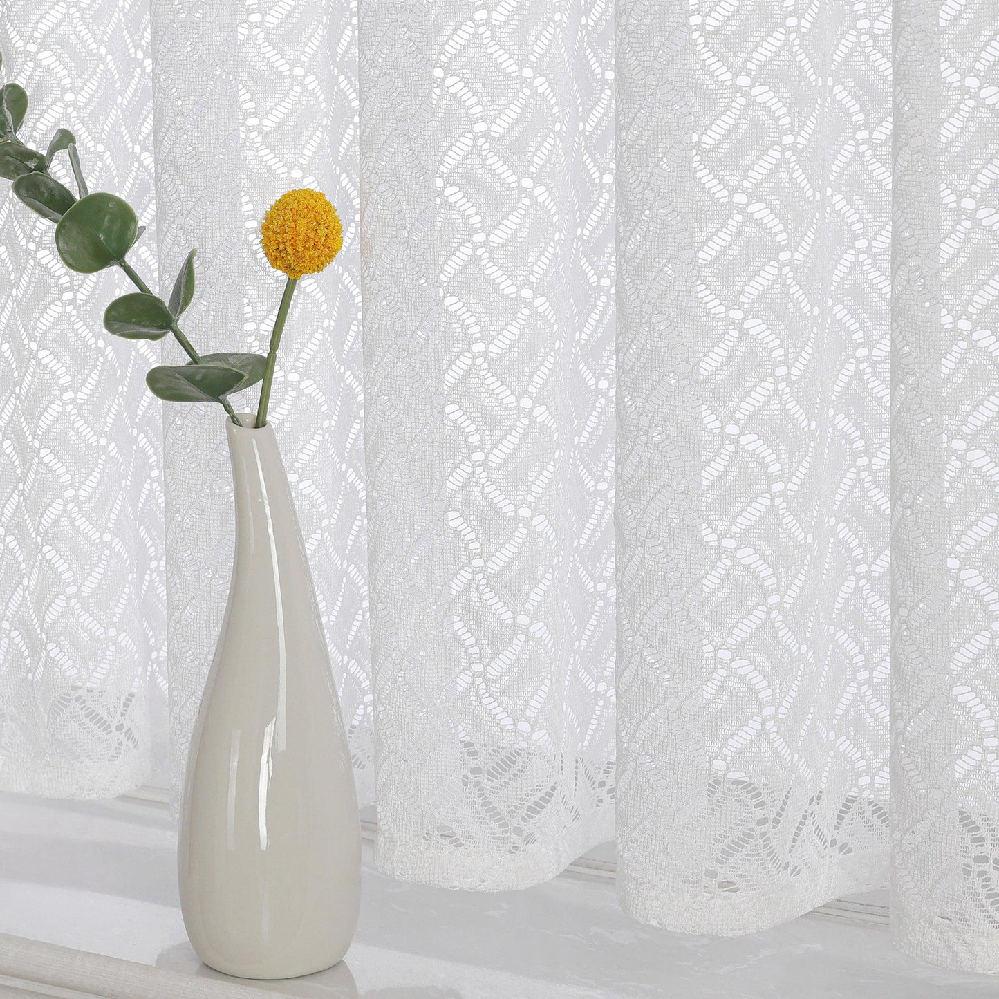 2er Set Scheibengardinen Jacquard Bistrogardine durch Tunnelzug Kurzgardinen Halbtransparent Weiß - Joyswahl