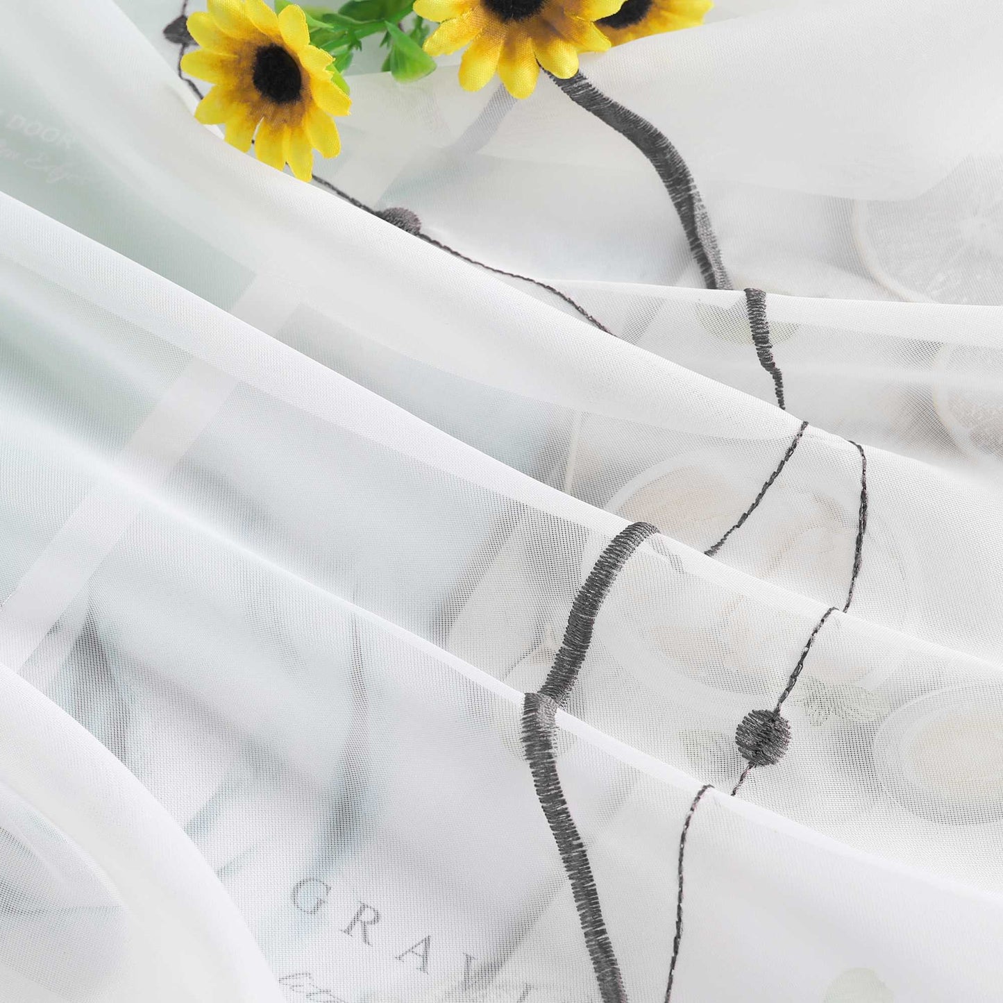 Rollos ohne Bohren Weiß Raffgardine mit Ösen Transparent Gardinen mit U-Haken Ösenrollo Modern Bestickt 1 Stück - Joyswahl