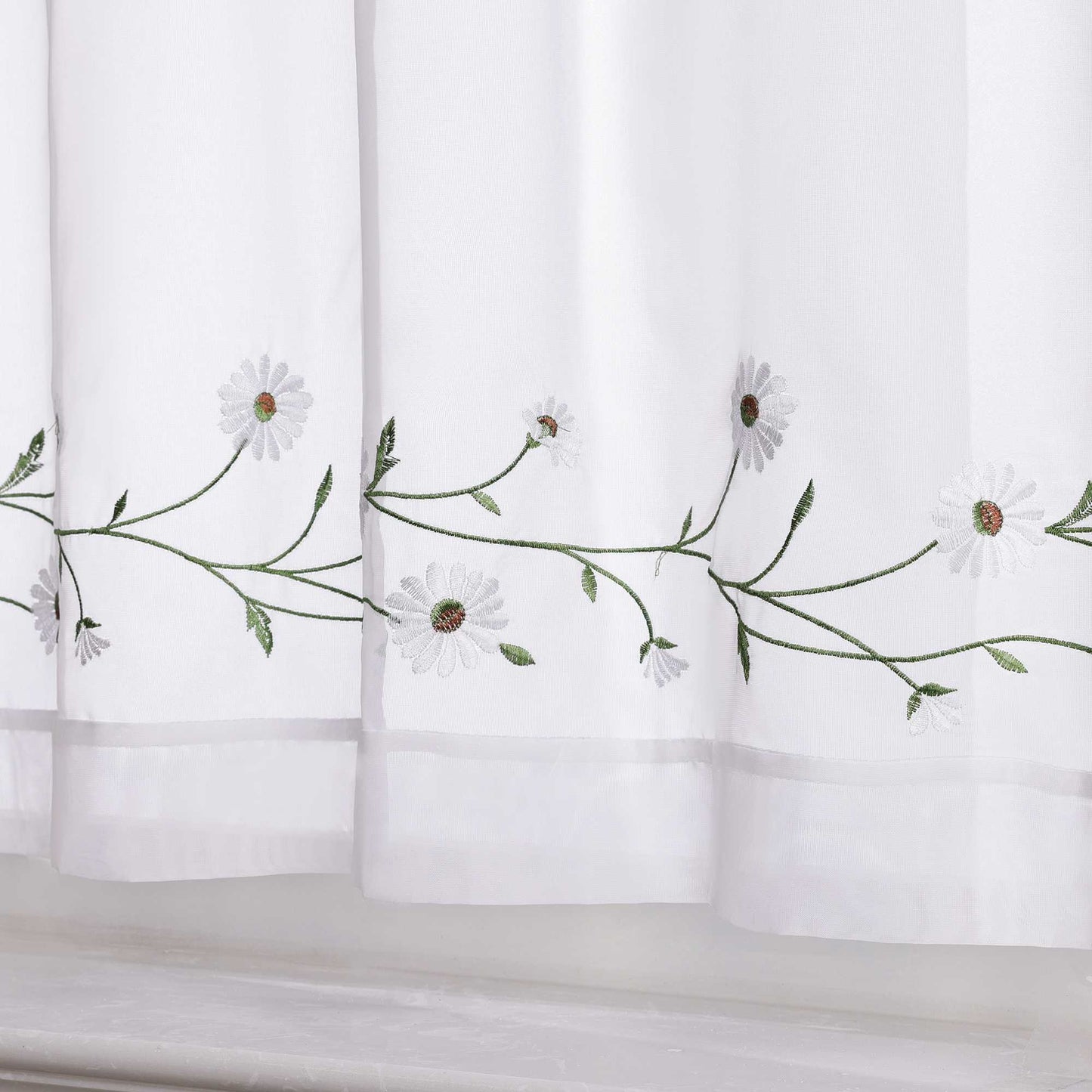 Scheibengardinen Bistrogardine Schlaufen Küche Gardinen Landhausstil Transparent Kurzstores mit kleiner Gänseblümchen-Stickerei - Joyswahl