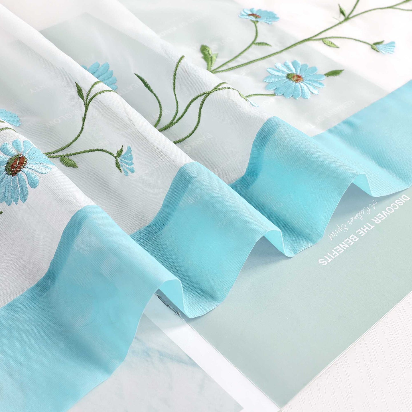 Raffrollo Voile Raffgardinen mit Schlaufen Küche Fenster Vorhänge mit Blumenmuster Stickerei Transparent Weiß 1 Stück - Joyswahl