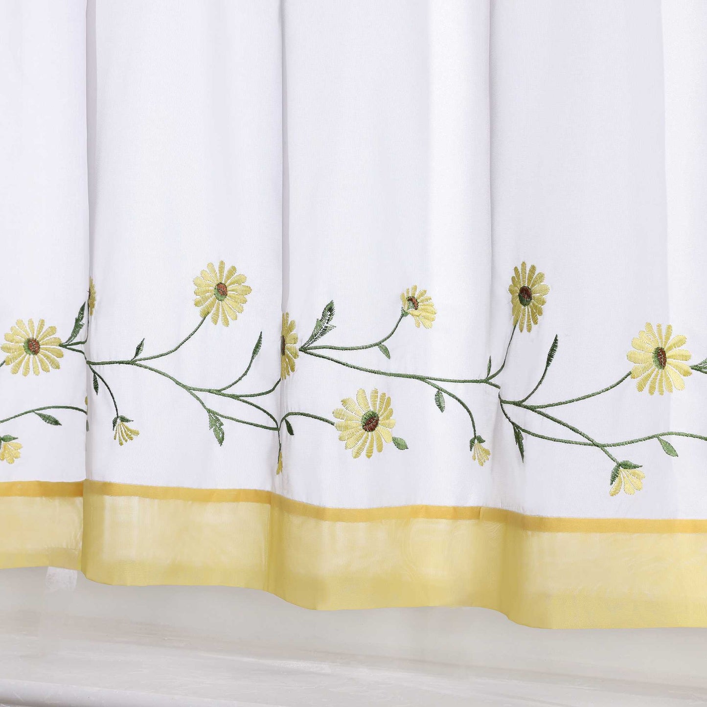 Scheibengardinen Bistrogardine Schlaufen Küche Gardinen Landhausstil Transparent Kurzstores mit kleiner Gänseblümchen-Stickerei - Joyswahl