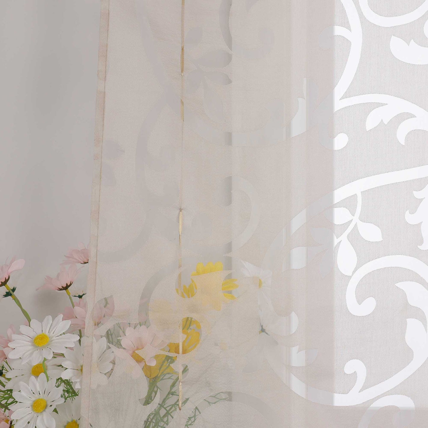 Transparente Schlaufengardine mit Blumenmuster Café Fenstergardine Raffrollos 1 Stück - Joyswahl