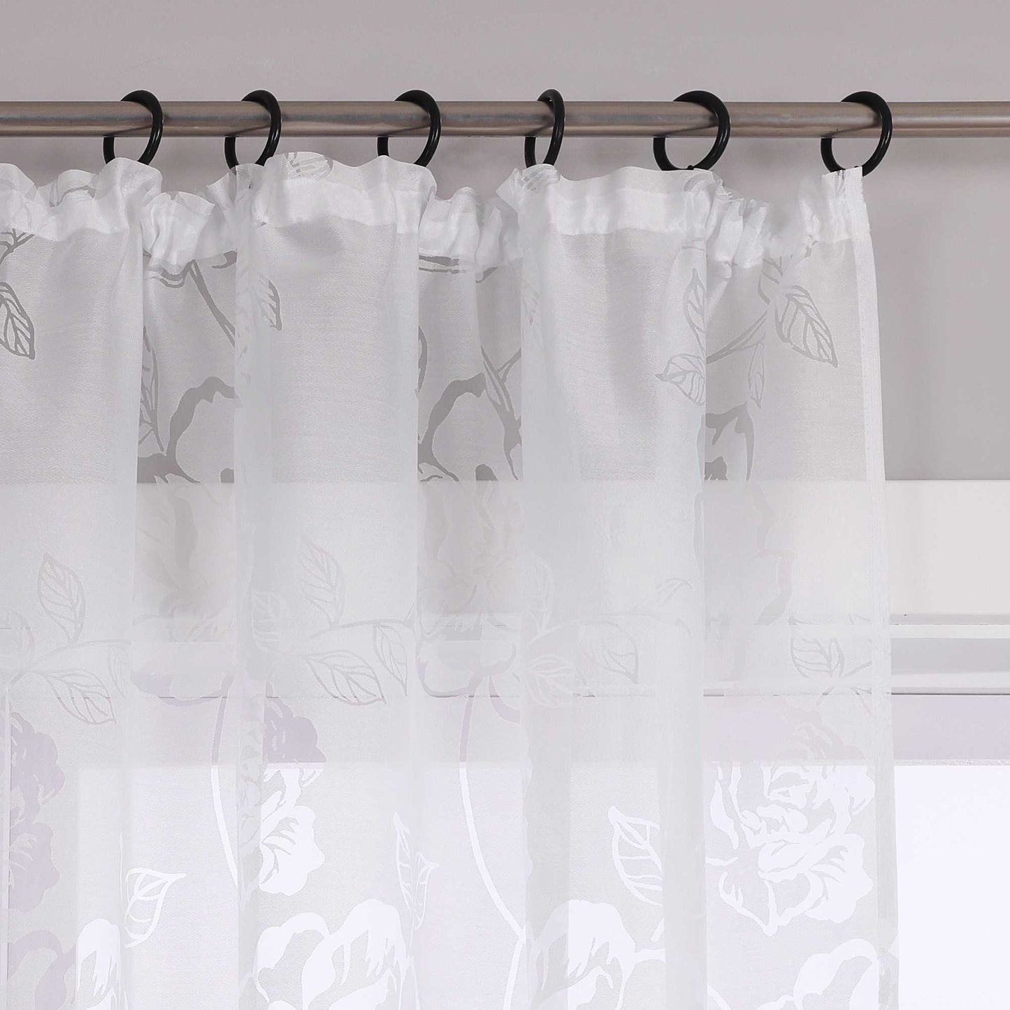Vorhang mit Kräuselband Voile Gardine Ausbrenner mit Rosenmuster Fensterschal Transparent Weiß 1 Stück - Joyswahl