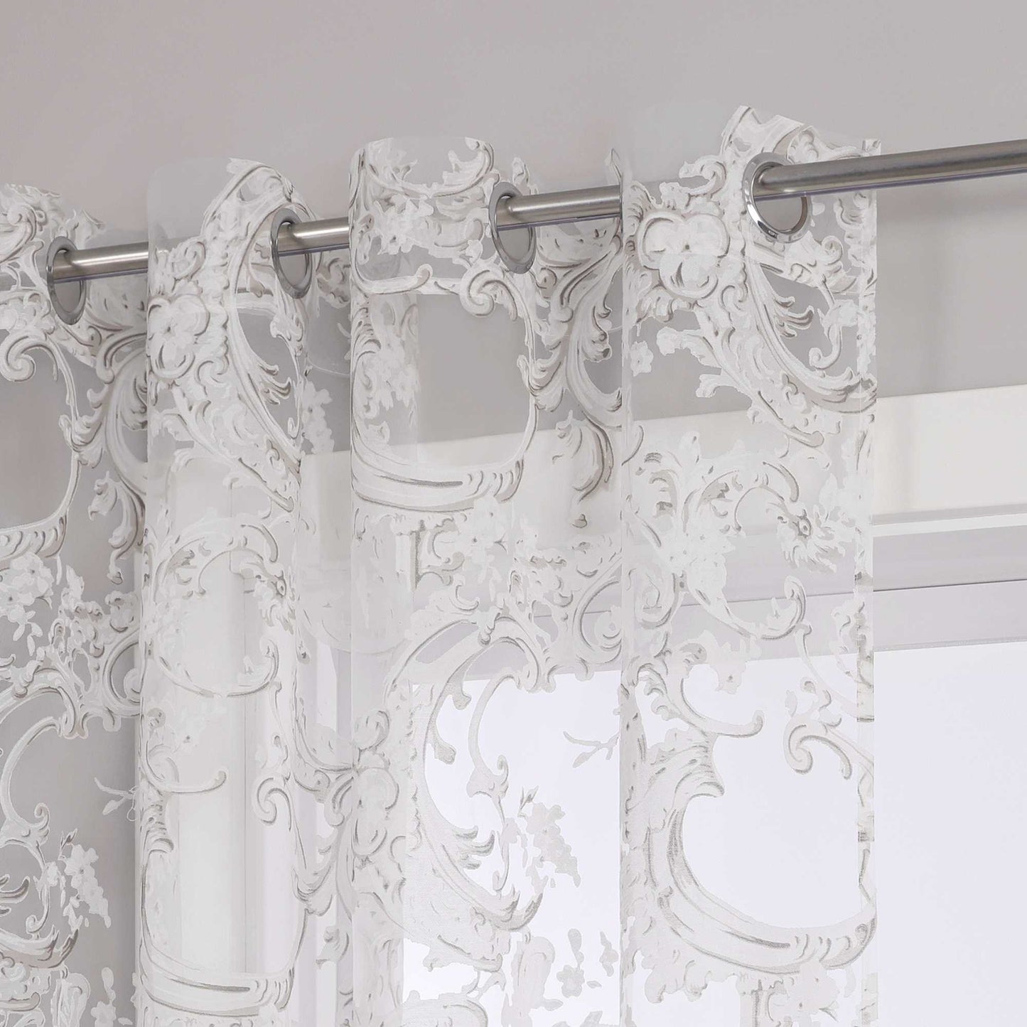 Eleganter Ösenschal mit Phönixblütenmuster | Transparente Voile Gardine für Schlafzimmer und Wohnzimmer - Joyswahl