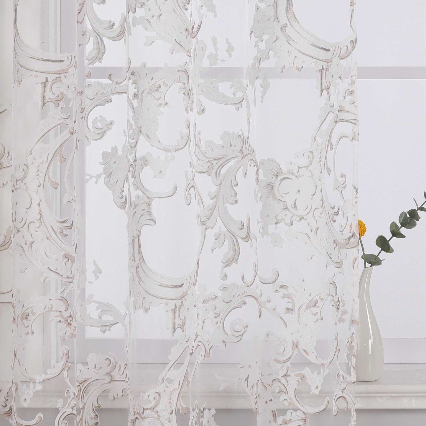 Eleganter Ösenschal mit Phönixblütenmuster | Transparente Voile Gardine für Schlafzimmer und Wohnzimmer - Joyswahl