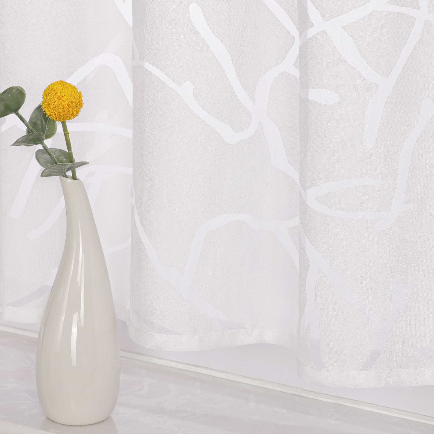 Scheibengardine aus Polyester mit Linienmuster und Zweigmotiv halbtransparent 1 stück - Joyswahl