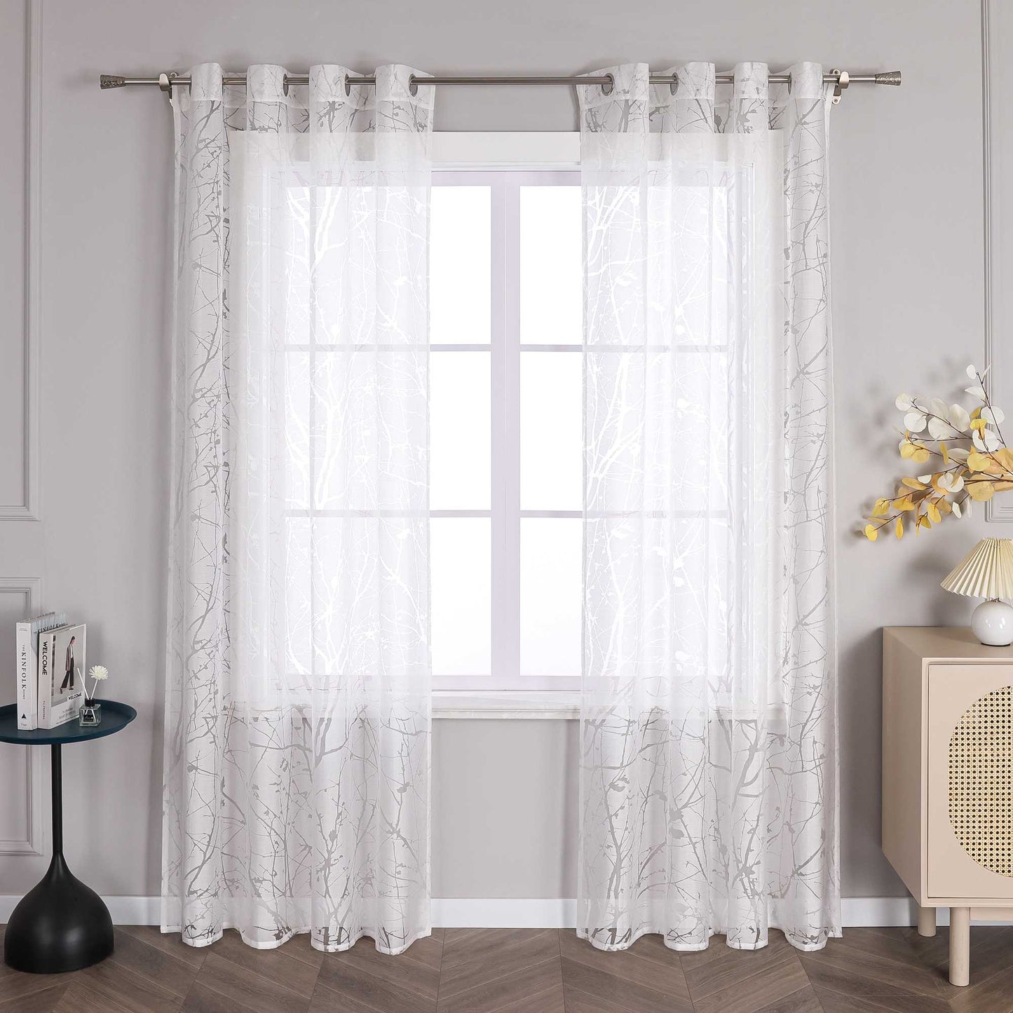 Transparente Vorhang mit Blumenmuster aus Polyester Lichtdurchlässig Wohnzimmer weiß 1 stück - Joyswahl