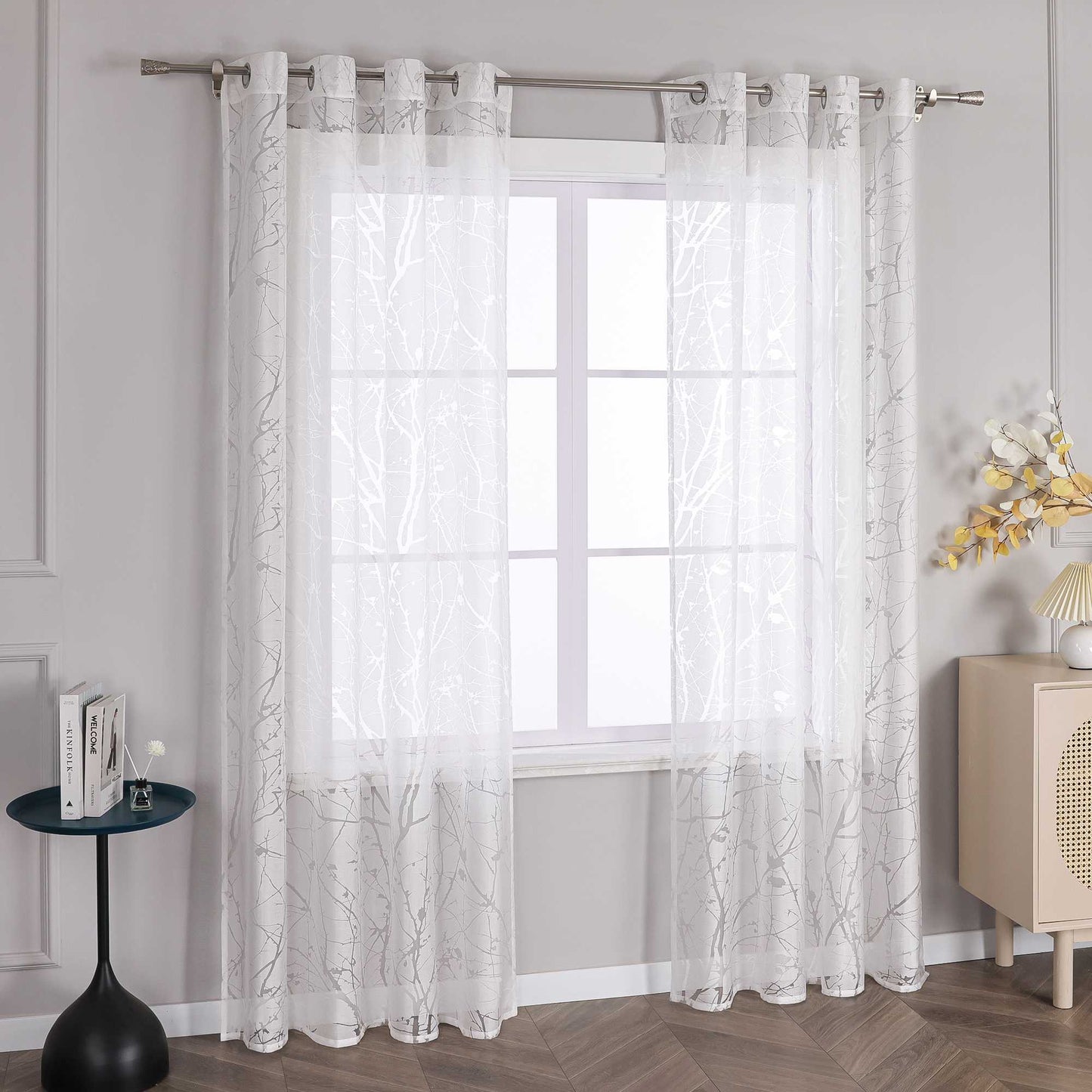 Transparente Vorhang mit Blumenmuster aus Polyester Lichtdurchlässig Wohnzimmer weiß 1 stück - Joyswahl