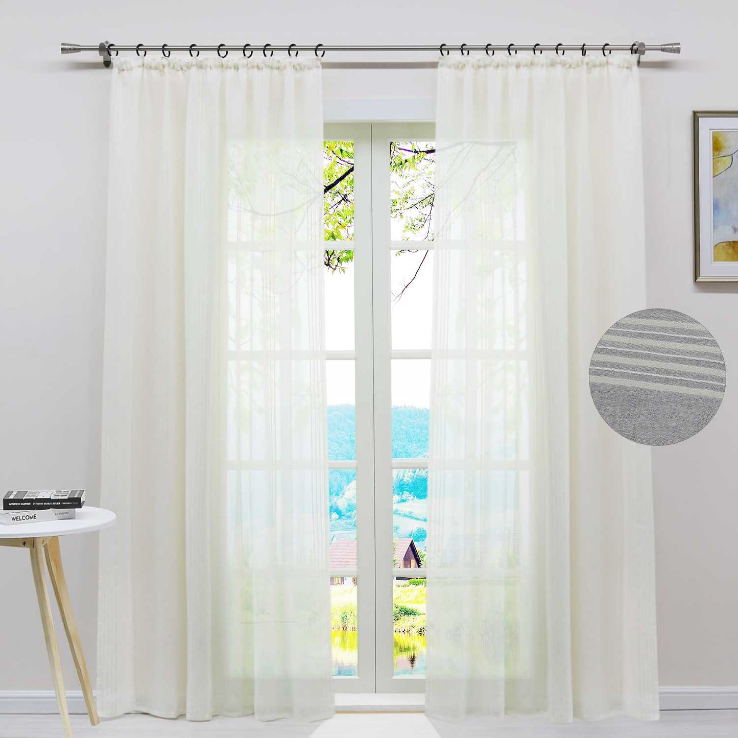 Vorhang 2er Set Voile Gardinen mit vertikalen Streifen Modern Transparent Schlafzimmer Wohnzimmer 2 Stück - Joyswahl