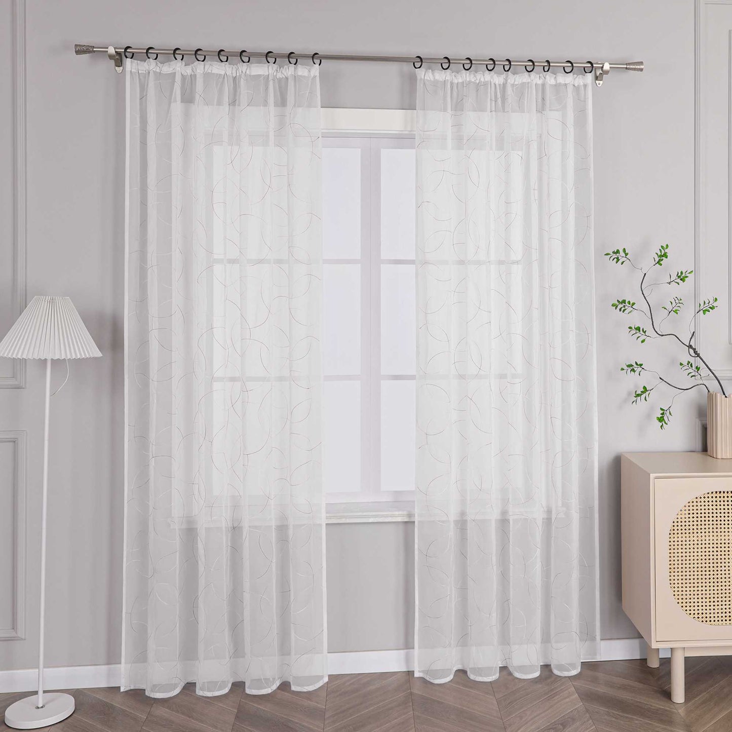 Vorhang mit Kräuselband Voile Gardine mit Kreismuster Bestickt Fensterschal Transparent 1 Stück - Joyswahl