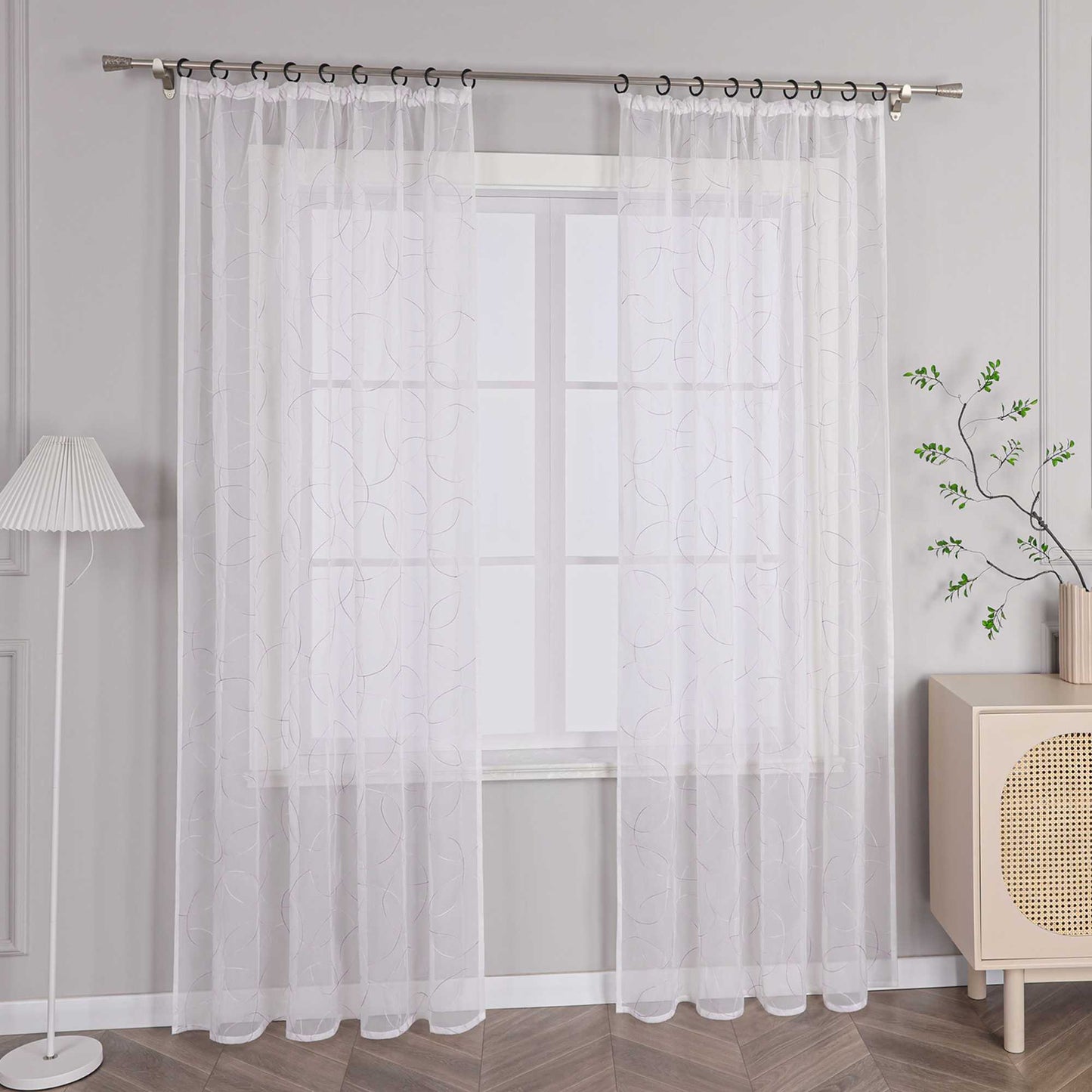 Vorhang mit Kräuselband Voile Gardine mit Kreismuster Bestickt Fensterschal Transparent 1 Stück - Joyswahl
