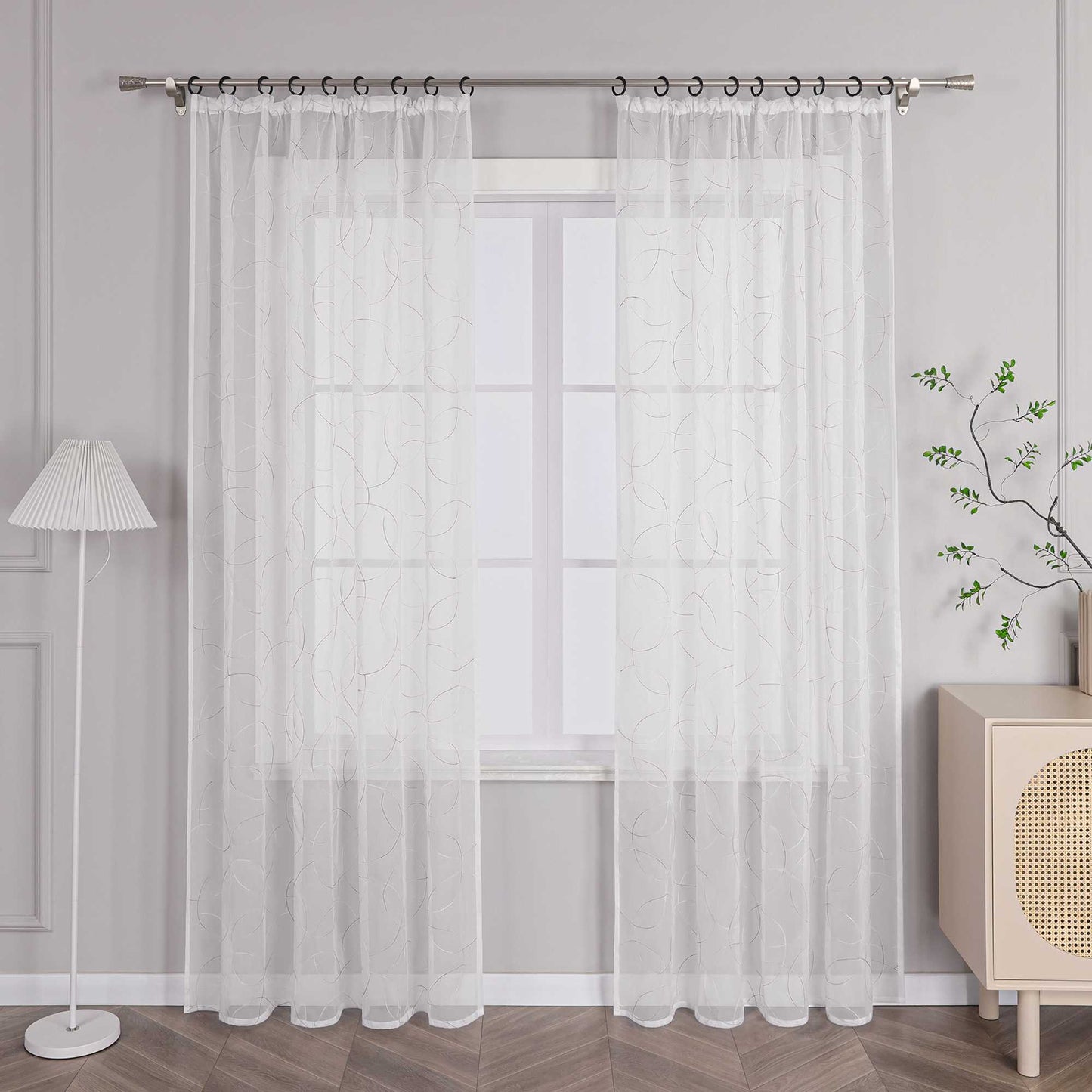 Vorhang mit Kräuselband Voile Gardine mit Kreismuster Bestickt Fensterschal Transparent 1 Stück - Joyswahl