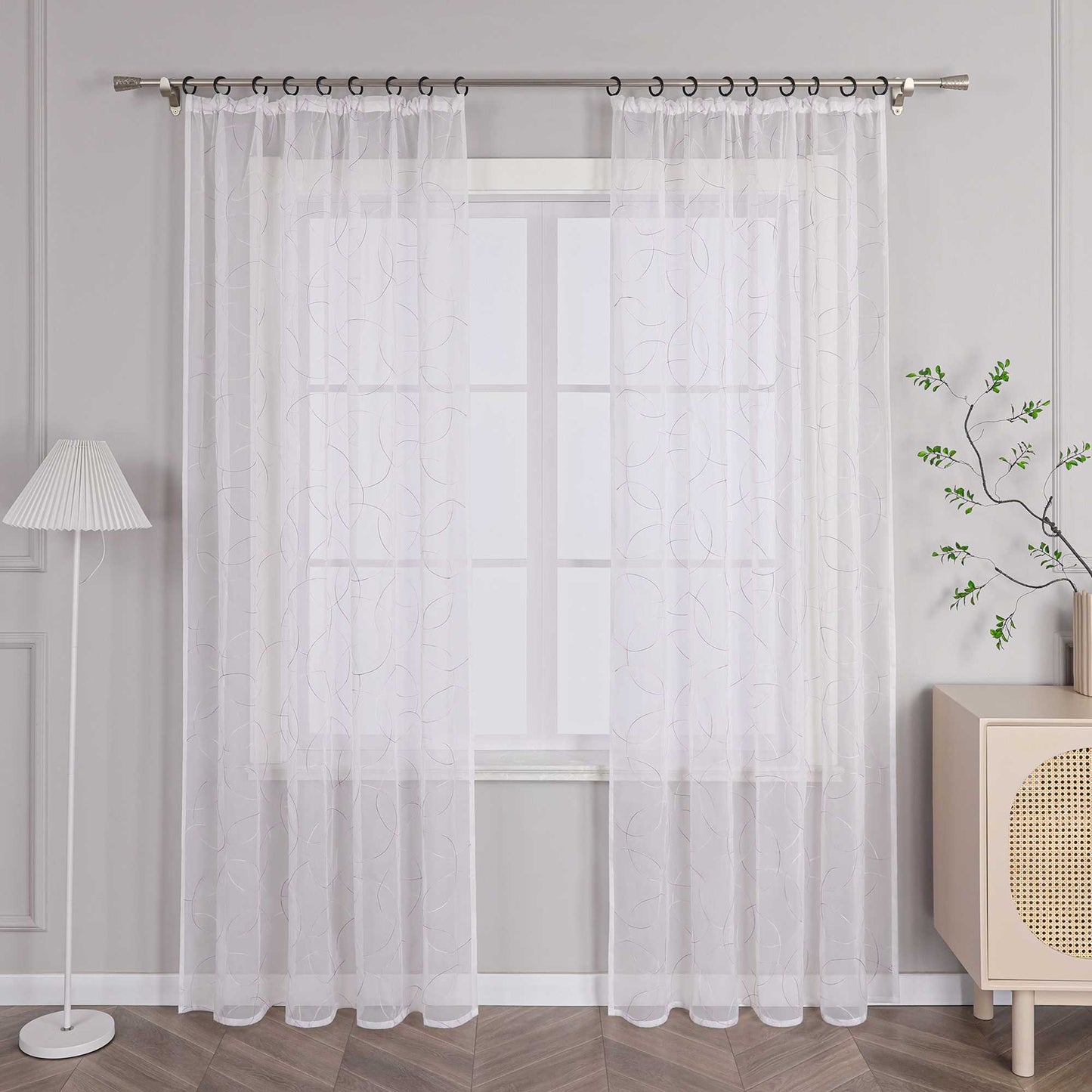 Vorhang mit Kräuselband Voile Gardine mit Kreismuster Bestickt Fensterschal Transparent 1 Stück - Joyswahl