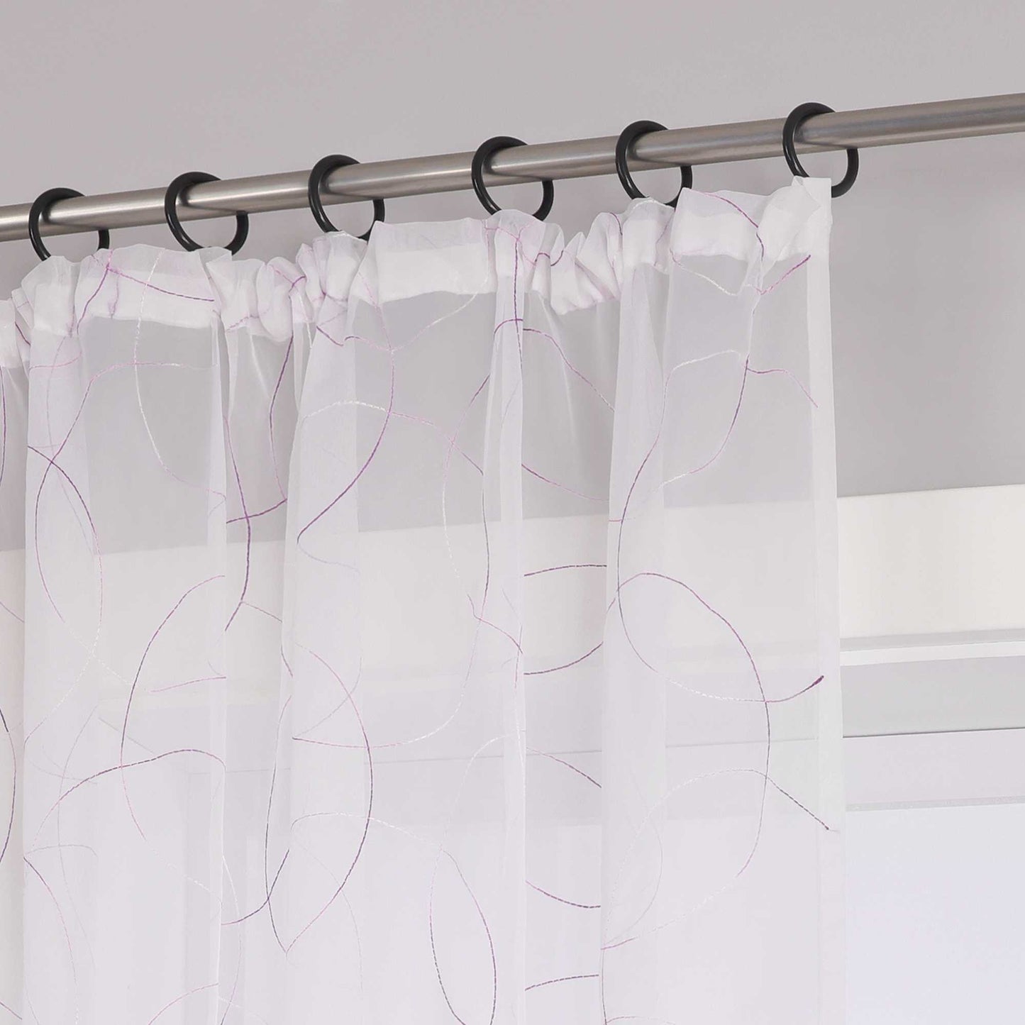 Vorhang mit Kräuselband Voile Gardine mit Kreismuster Bestickt Fensterschal Transparent 1 Stück - Joyswahl