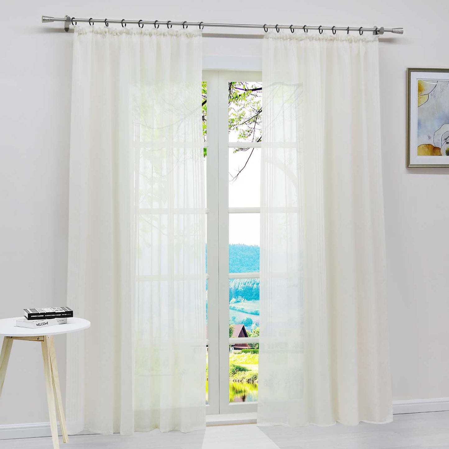 Vorhang 2er Set Voile Gardinen mit vertikalen Streifen Modern Transparent Schlafzimmer Wohnzimmer 2 Stück - Joyswahl