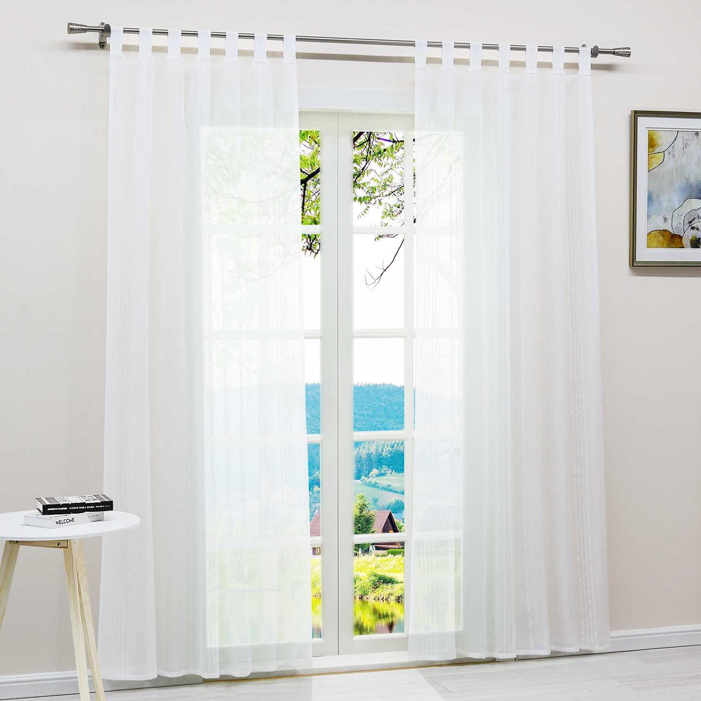 Vorhang 2er Set Voile Gardinen mit vertikalen Streifen Modern Transparent Schlafzimmer Wohnzimmer 2 Stück - Joyswahl