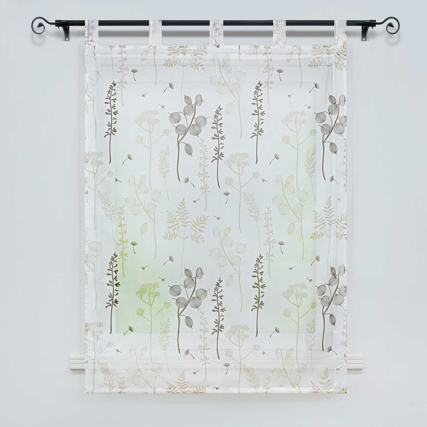 Raffrollo mit Schlaufen Voile Raffgardine Modern Küche Gardinen mit Laternenblume Muster Wohnzimmer Halbtransparent - Joyswahl