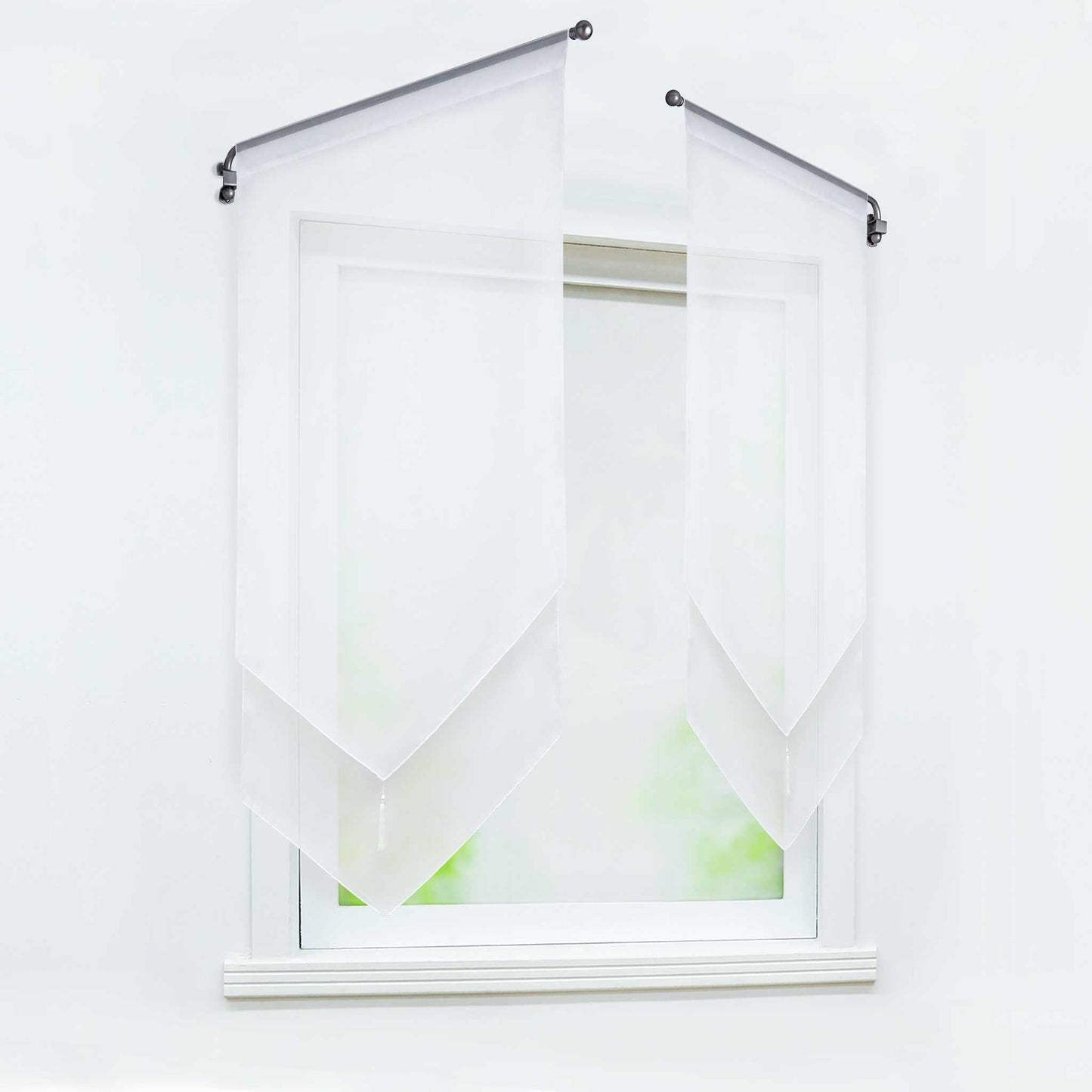 Scheibengardine durch Tunnelzug Voile Bistrogardinen mit Quaste Kurzstore Doppelte Vorhänge Halbtransparent 1 Stück - Joyswahl