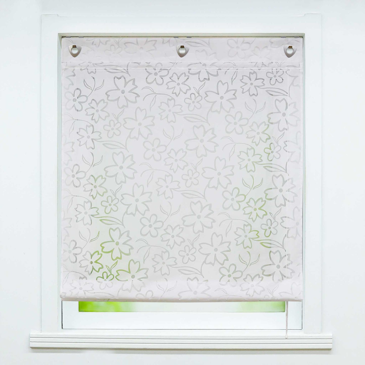 Rollos mit U-Haken transparent Burn-out-Techni Blumenmuster 1 Stück - Joyswahl