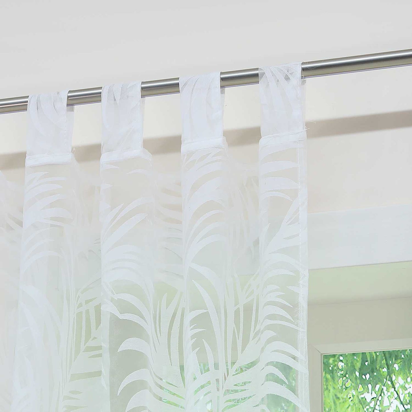 Voile Gardine in Ausbrenner mit Blätter Muster transparenter Vorhang Unifarbiges Schals Wohnzimmer Fensterschal 1 Stück - Joyswahl