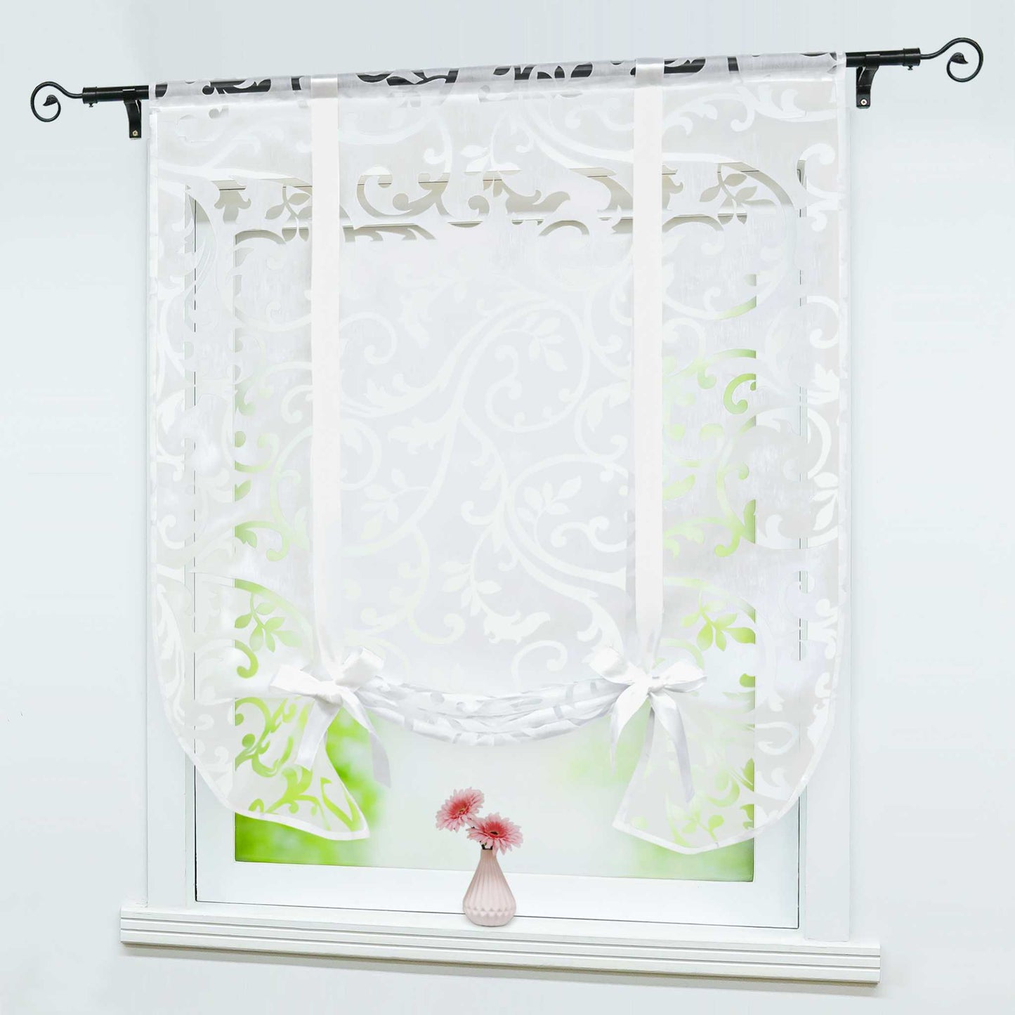 Raffrollo durch Tunnelzug romantische Rollo mit floralem Muster transparentes Vorhang für Wohnzimmerfenster 1 Stück - Joyswahl
