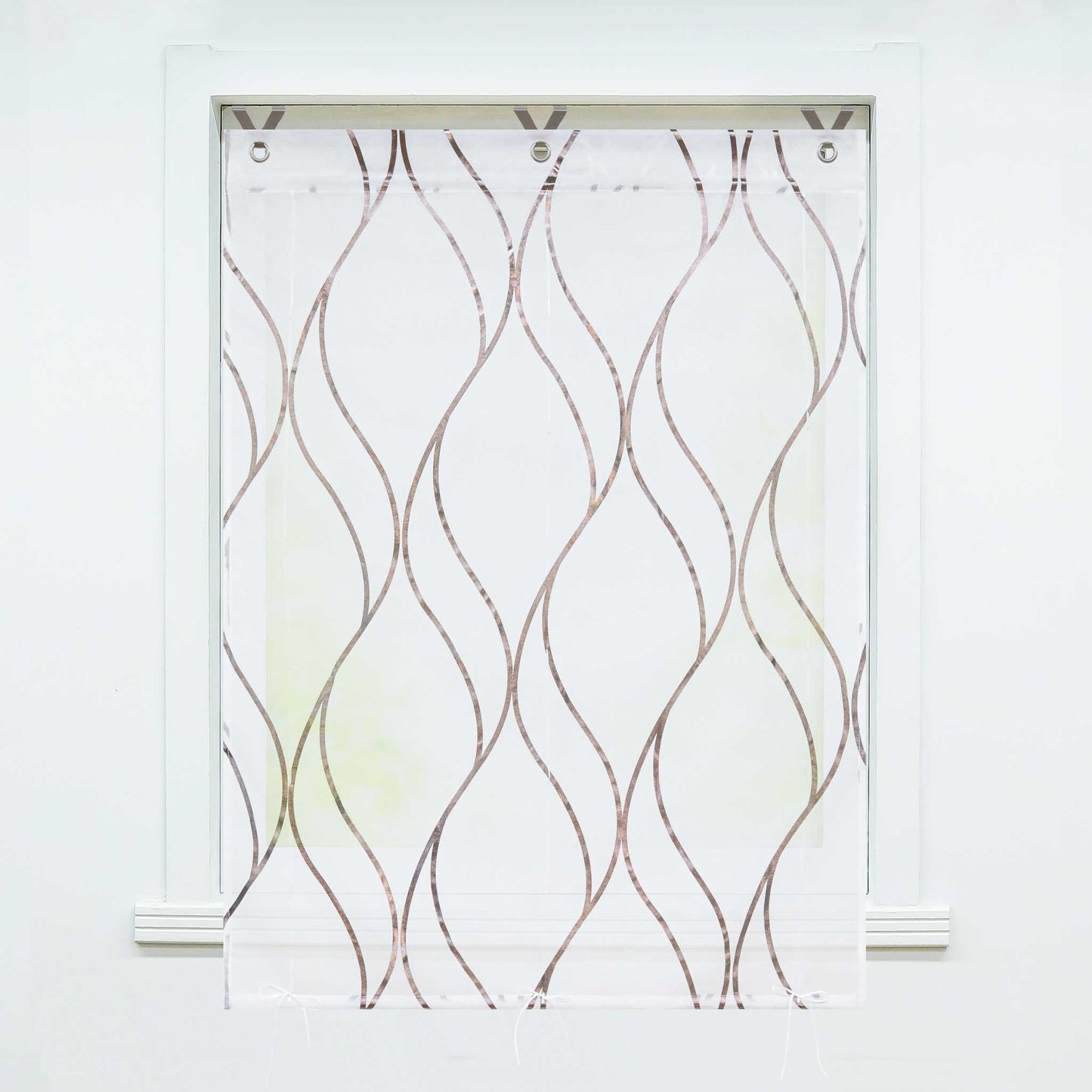 Rollos mit Ösen Gardinen Küche Raffgardinen Transparent Ösenrollo Vorhänge Mit Wellen-Druck Modern Voile 1 Stück - Joyswahl