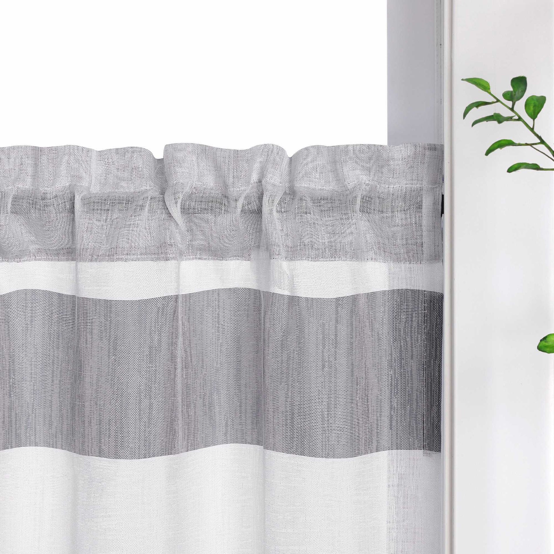Delien Scheibengardine im Landhausstil mit grauen und weißen Streifen - Joyswahl