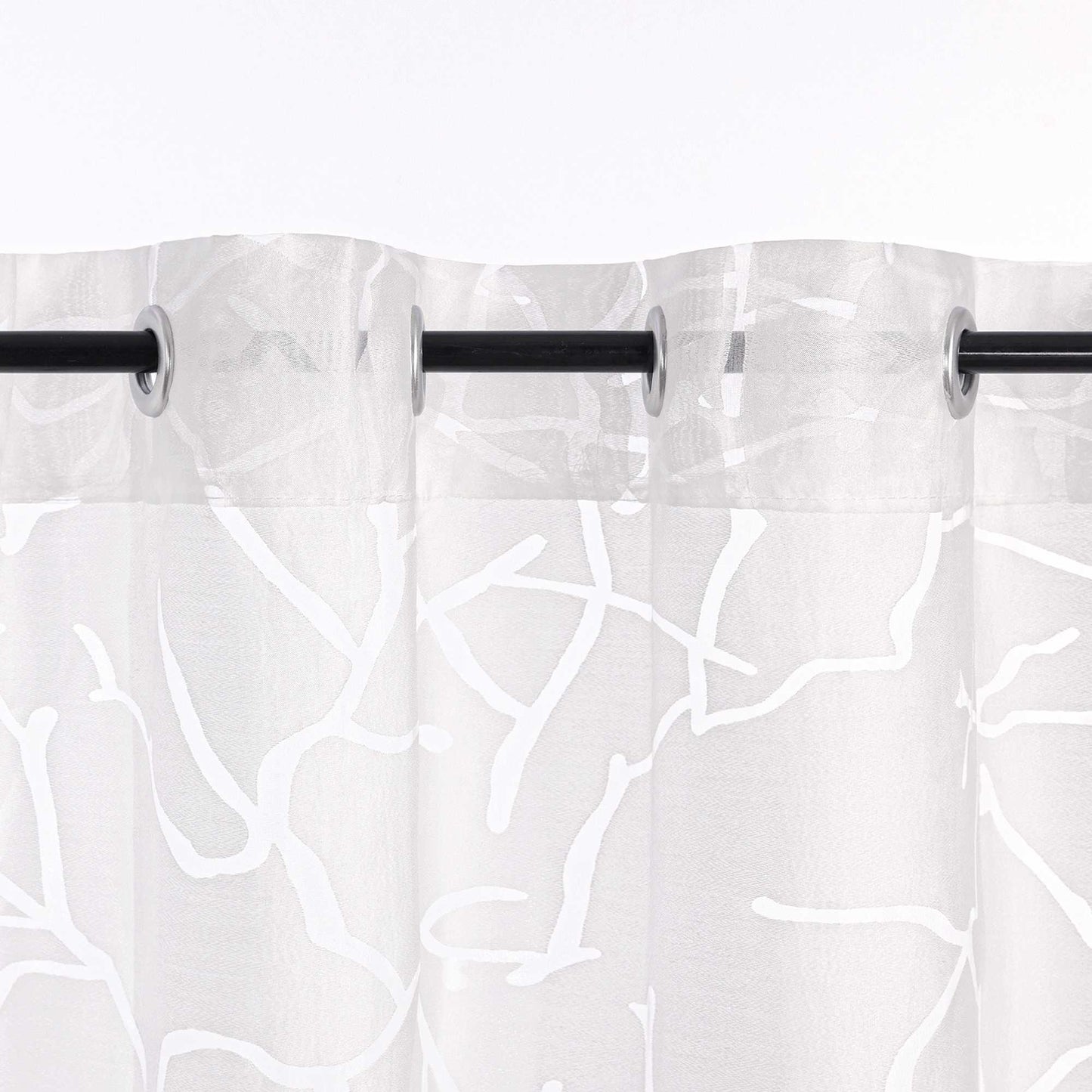 Scheibengardine aus Polyester mit Linienmuster und Zweigmotiv halbtransparent 1 stück - Joyswahl