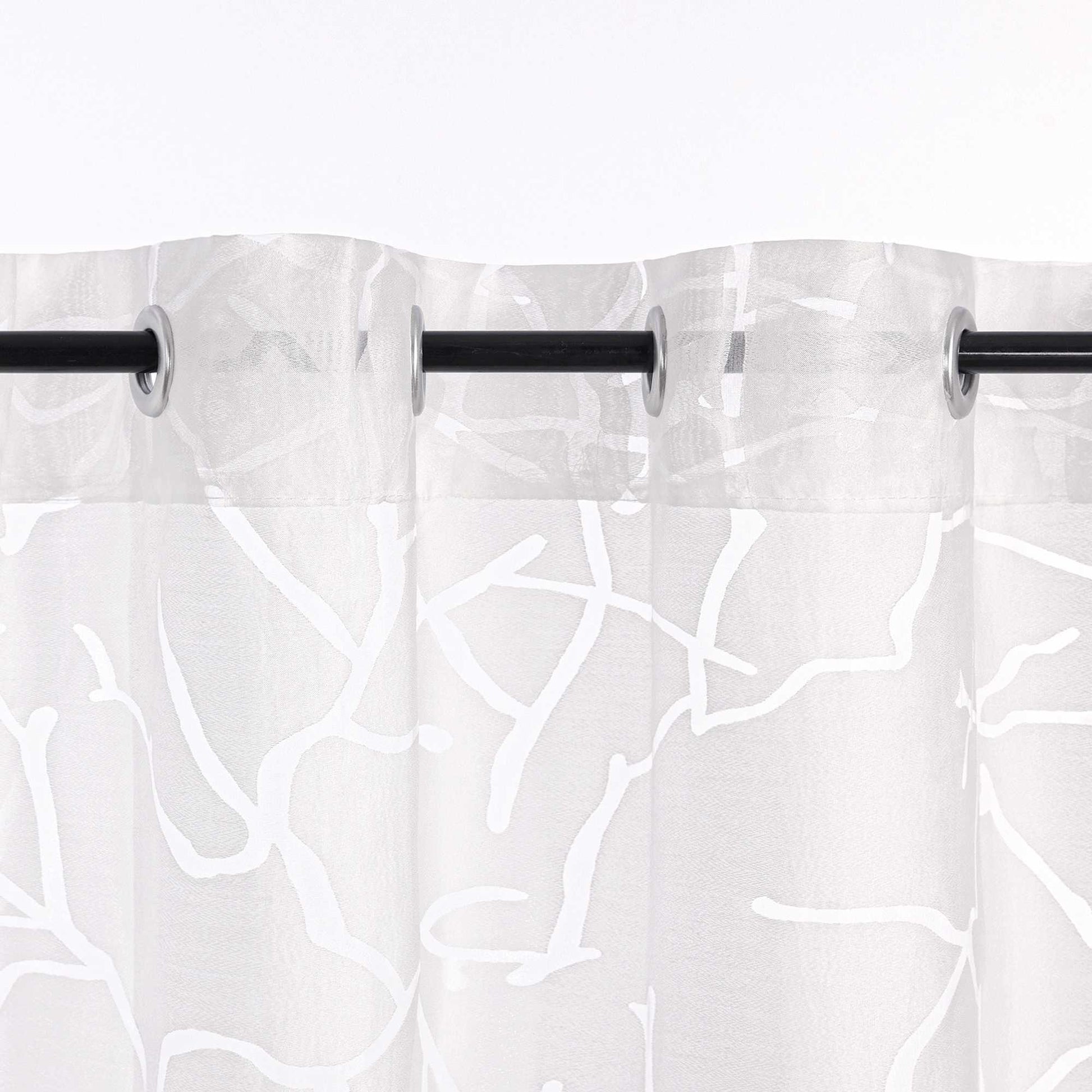 Scheibengardine aus Polyester mit Linienmuster und Zweigmotiv halbtransparent 1 stück - Joyswahl