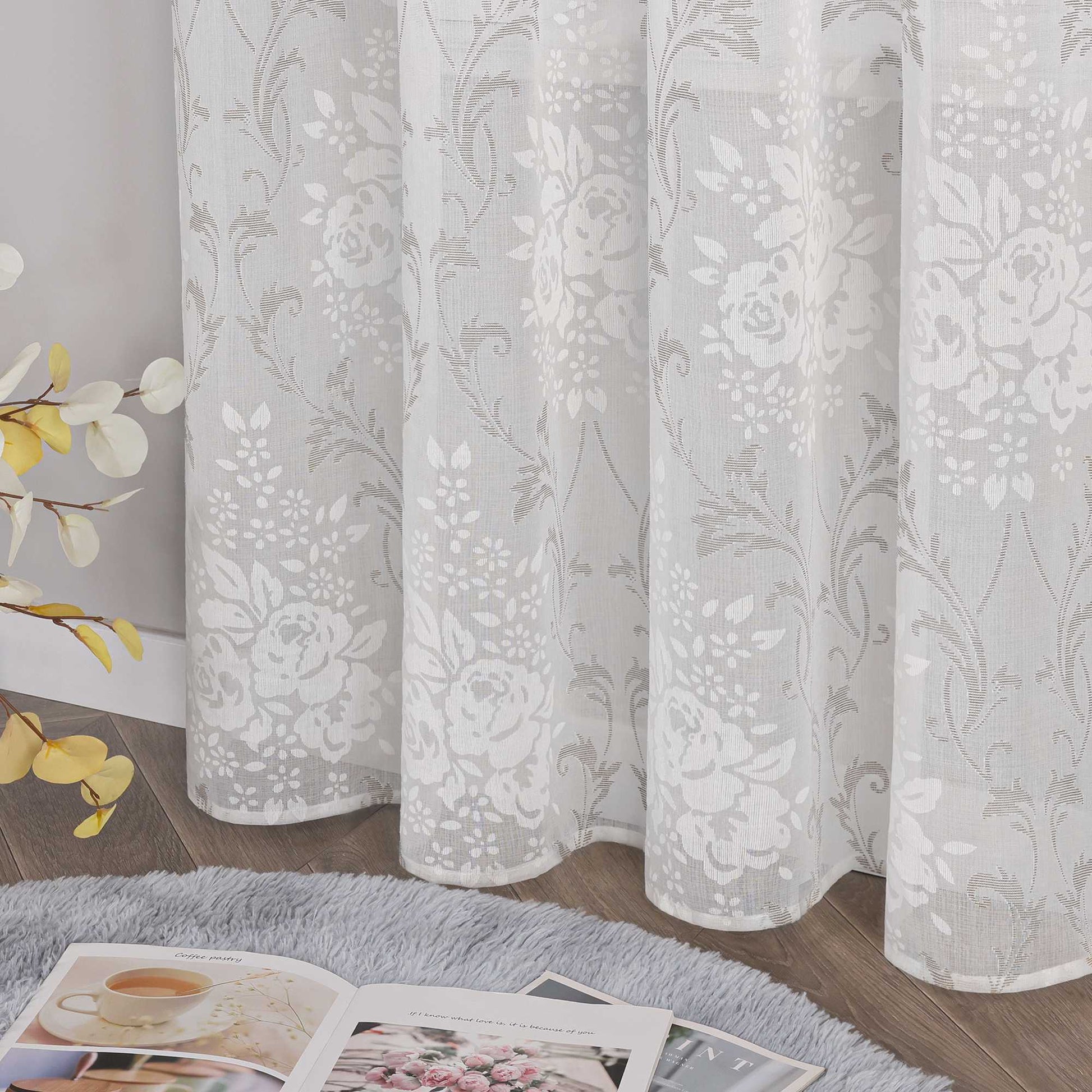 Elegante Transparente Gardinen mit Rankenmuster Ösenschal 1 stück - Joyswahl