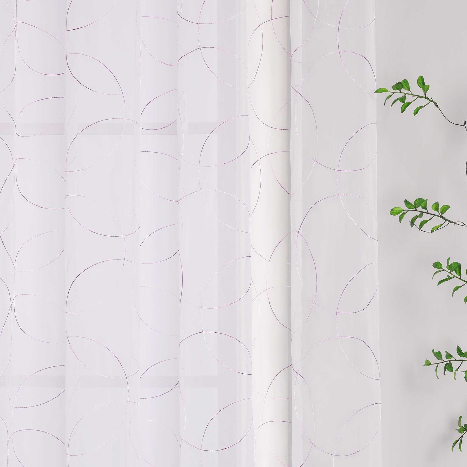 Vorhang mit Kräuselband Voile Gardine mit Kreismuster Bestickt Fensterschal Transparent 1 Stück - Joyswahl