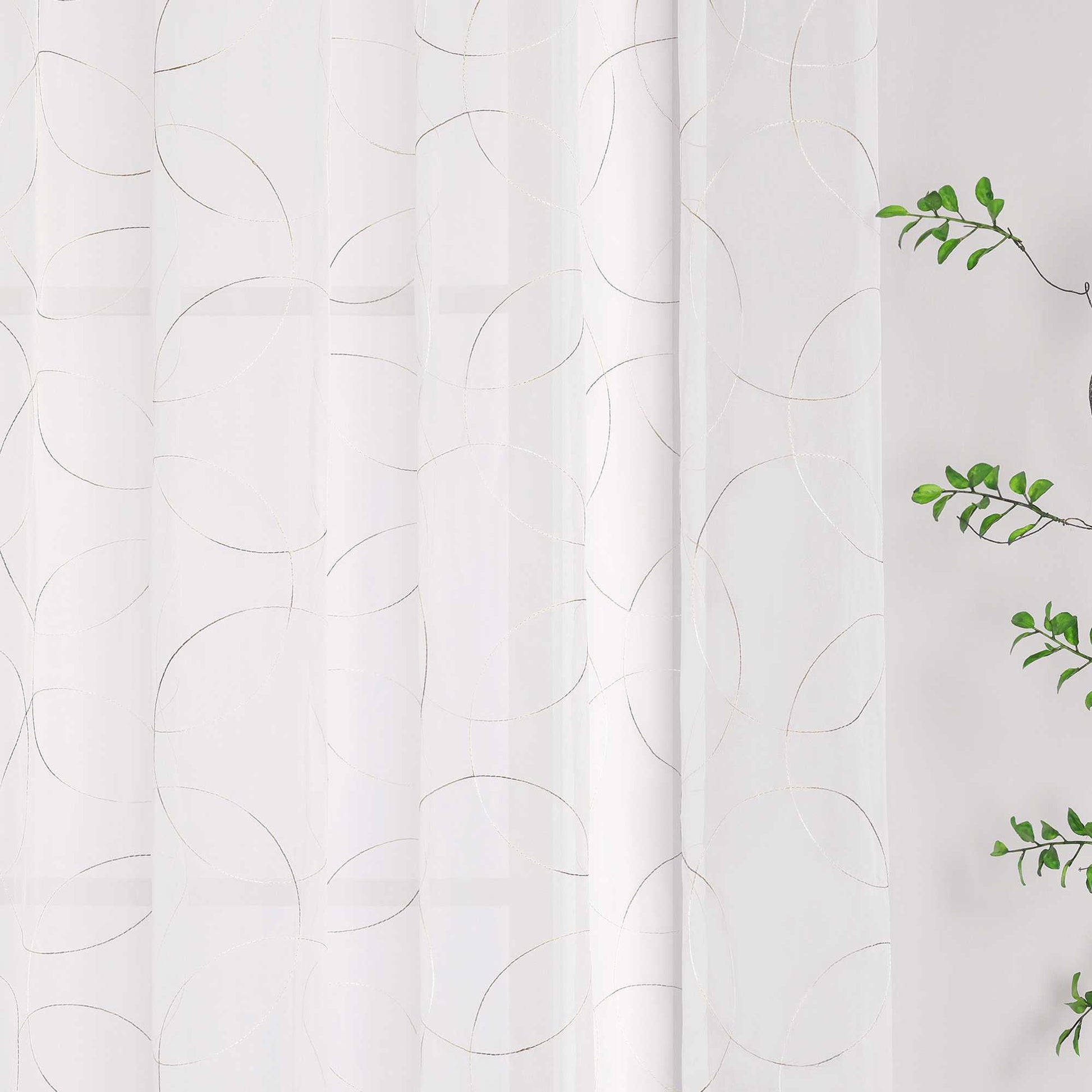 Vorhang mit Kräuselband Voile Gardine mit Kreismuster Bestickt Fensterschal Transparent 1 Stück - Joyswahl