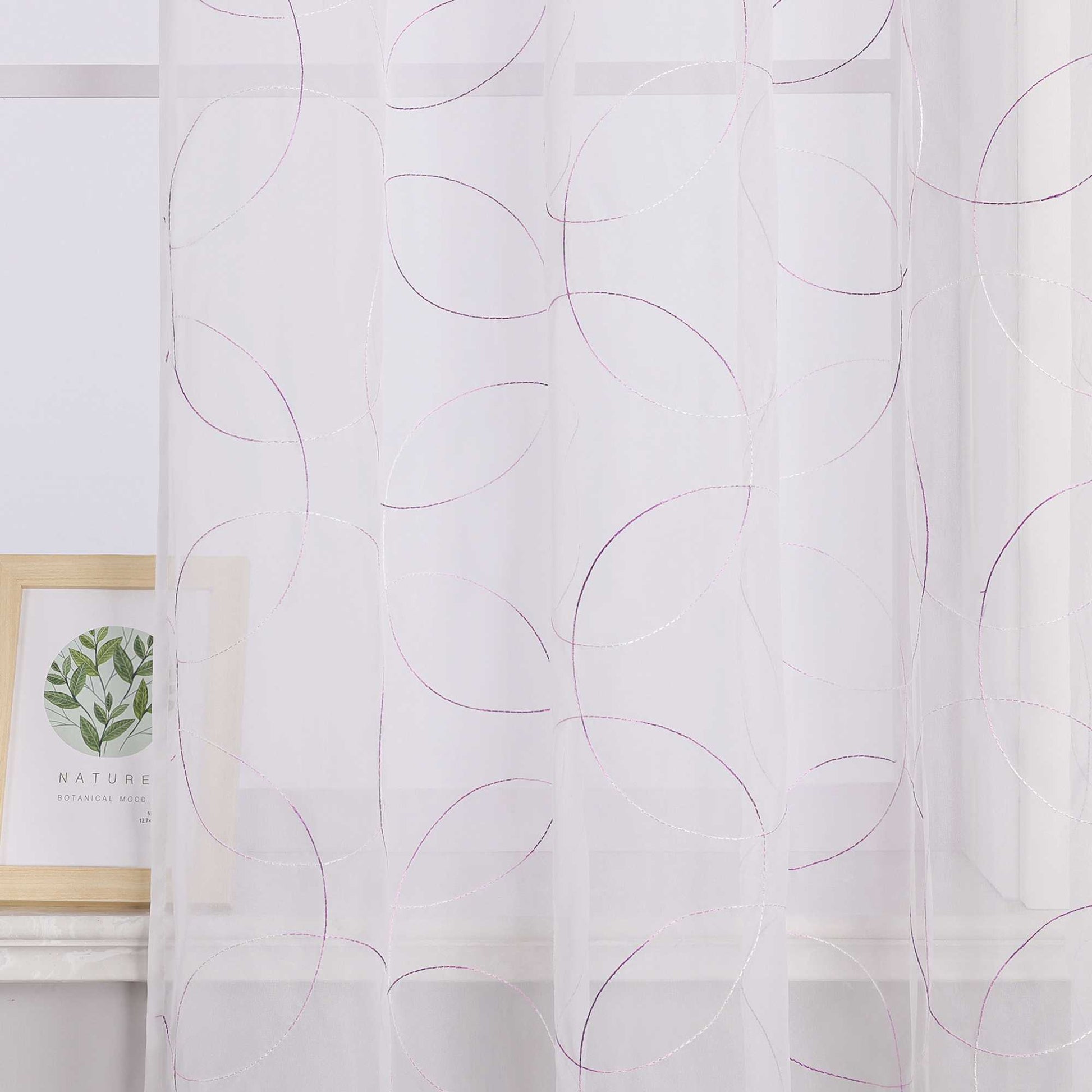 Vorhang mit Kräuselband Voile Gardine mit Kreismuster Bestickt Fensterschal Transparent 1 Stück - Joyswahl