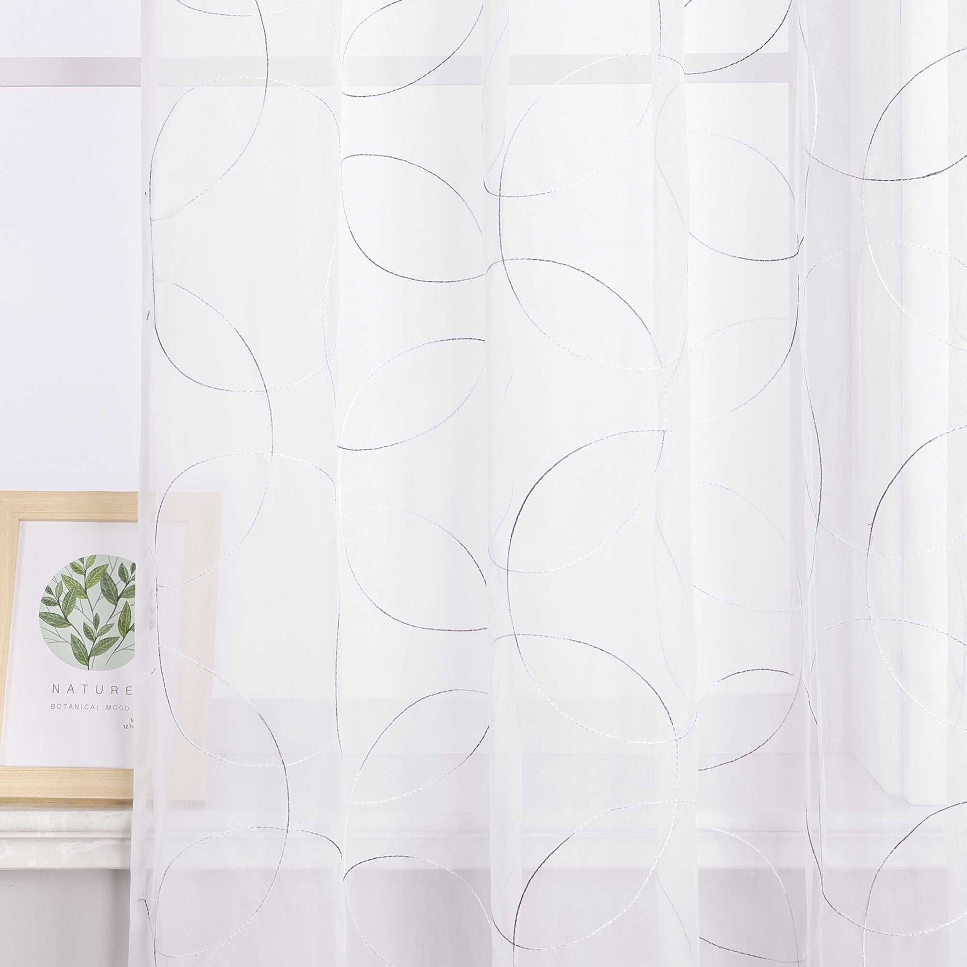 Vorhang mit Kräuselband Voile Gardine mit Kreismuster Bestickt Fensterschal Transparent 1 Stück - Joyswahl