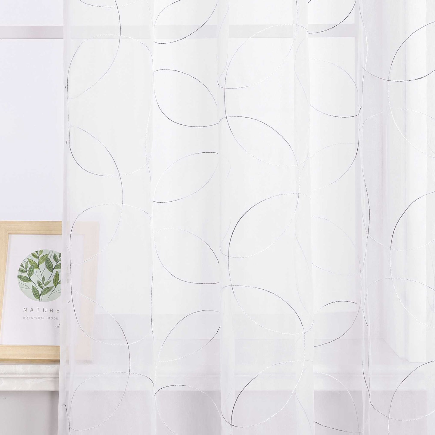 Vorhang mit Kräuselband Voile Gardine mit Kreismuster Bestickt Fensterschal Transparent 1 Stück - Joyswahl