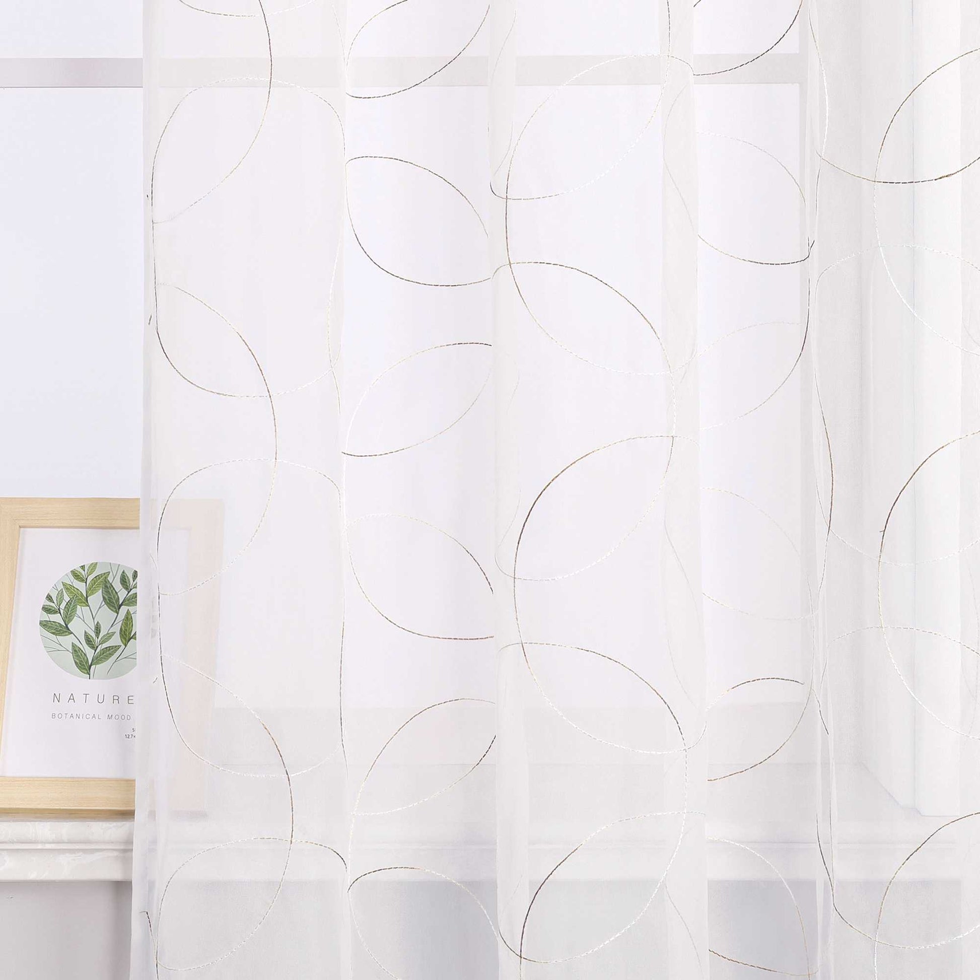 Vorhang mit Kräuselband Voile Gardine mit Kreismuster Bestickt Fensterschal Transparent 1 Stück - Joyswahl