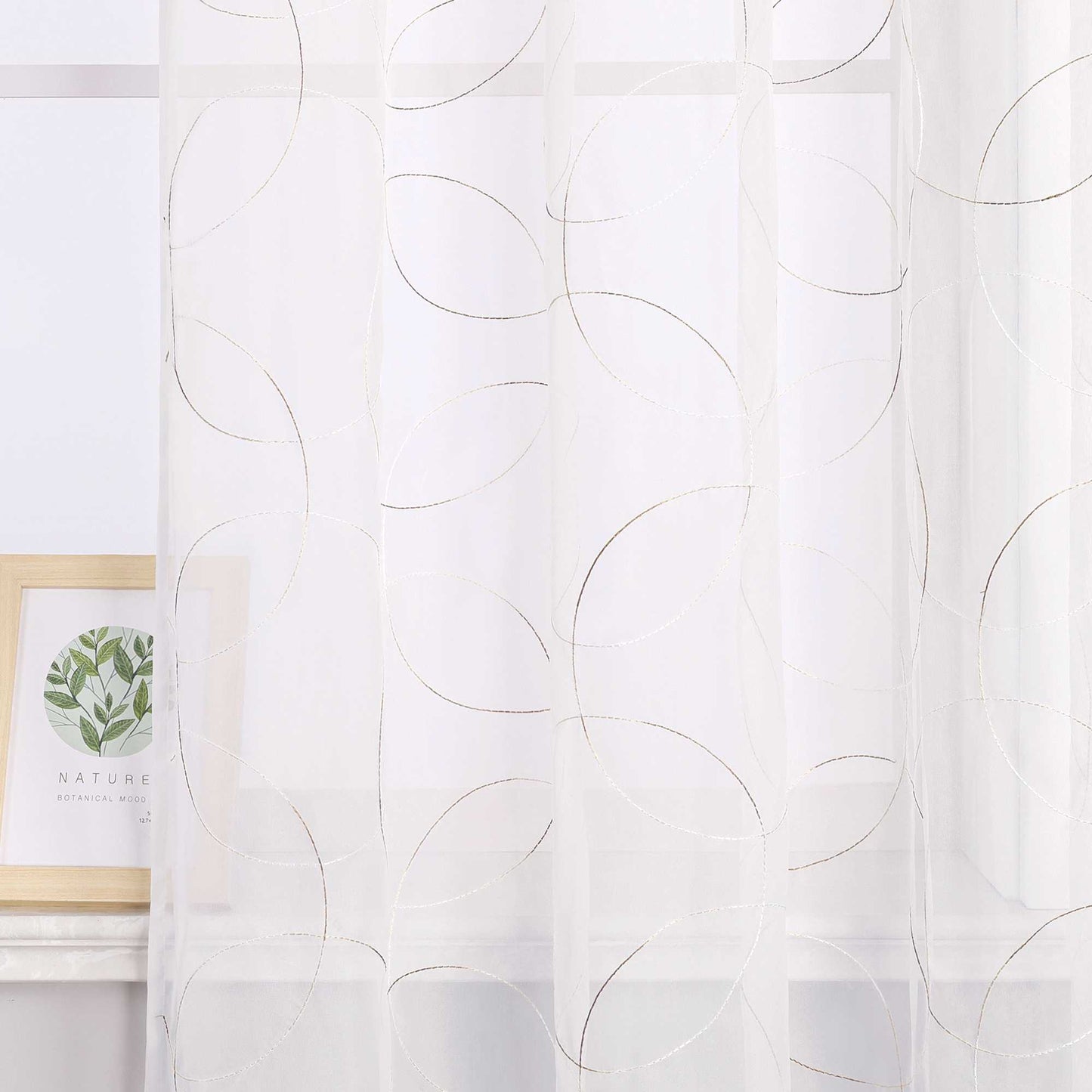Vorhang mit Kräuselband Voile Gardine mit Kreismuster Bestickt Fensterschal Transparent 1 Stück - Joyswahl