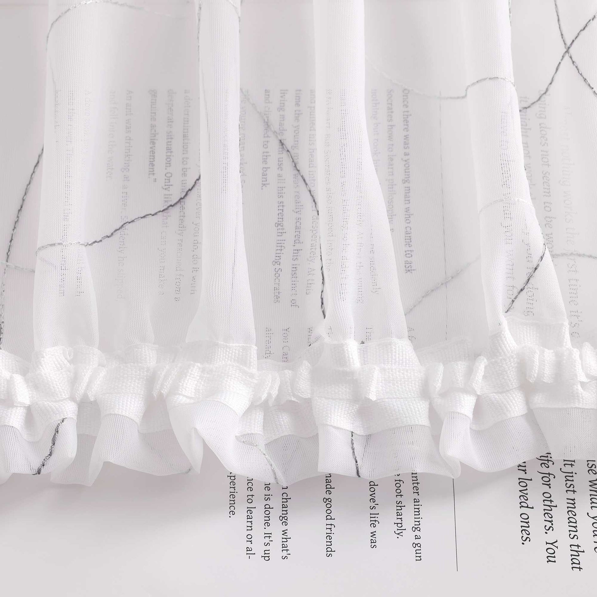 Vorhang mit Kräuselband Voile Gardine mit Kreismuster Bestickt Fensterschal Transparent 1 Stück - Joyswahl