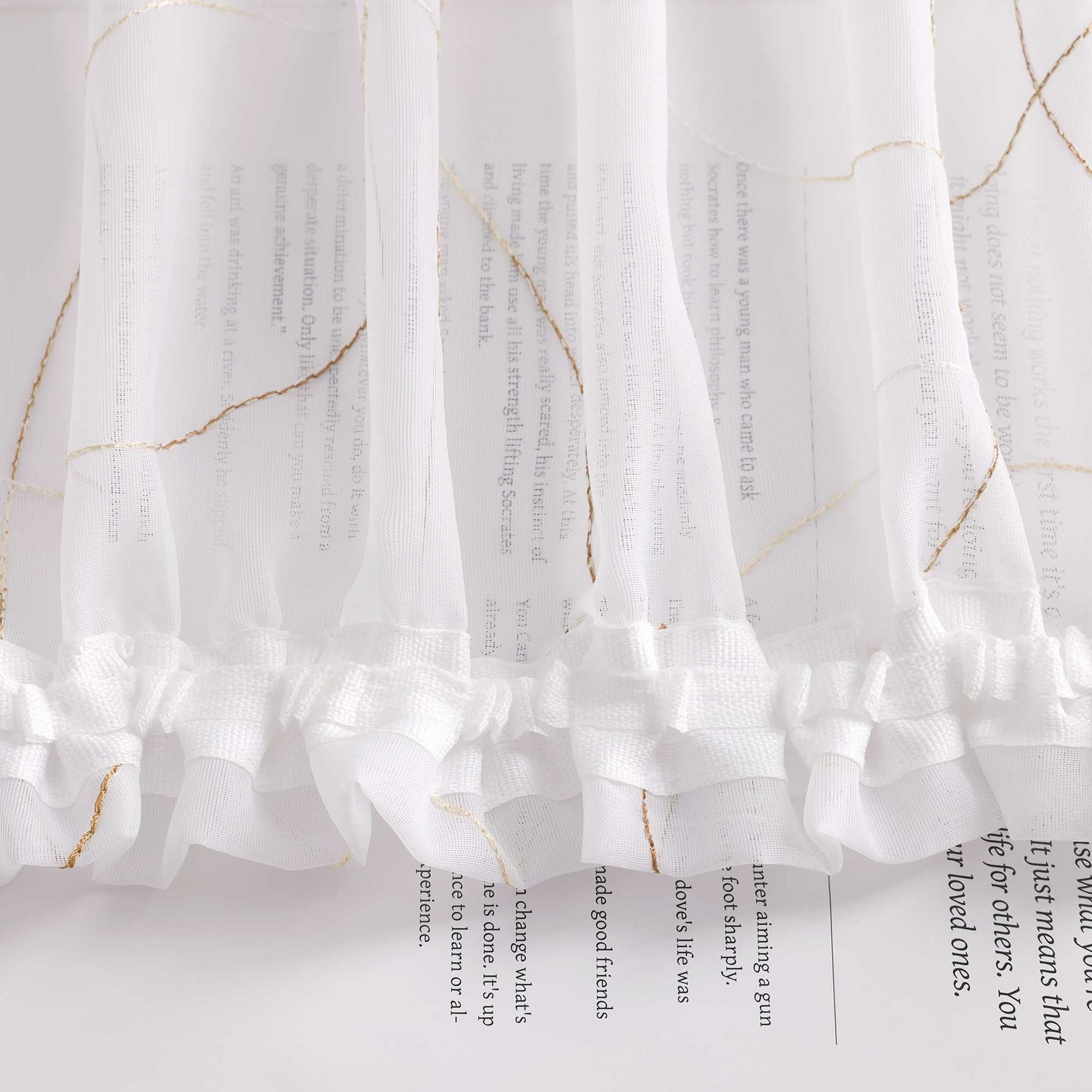 Vorhang mit Kräuselband Voile Gardine mit Kreismuster Bestickt Fensterschal Transparent 1 Stück - Joyswahl