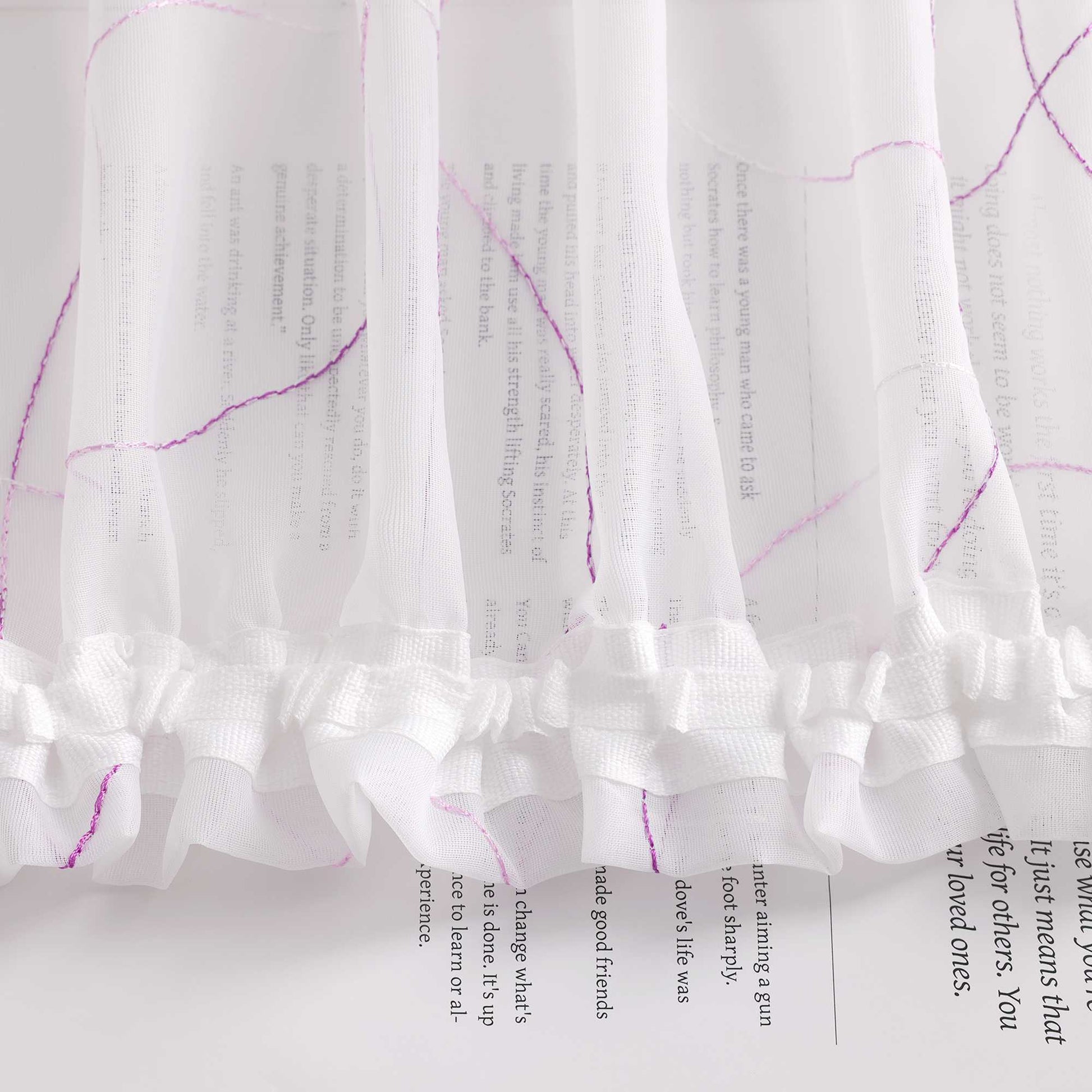 Vorhang mit Kräuselband Voile Gardine mit Kreismuster Bestickt Fensterschal Transparent 1 Stück - Joyswahl